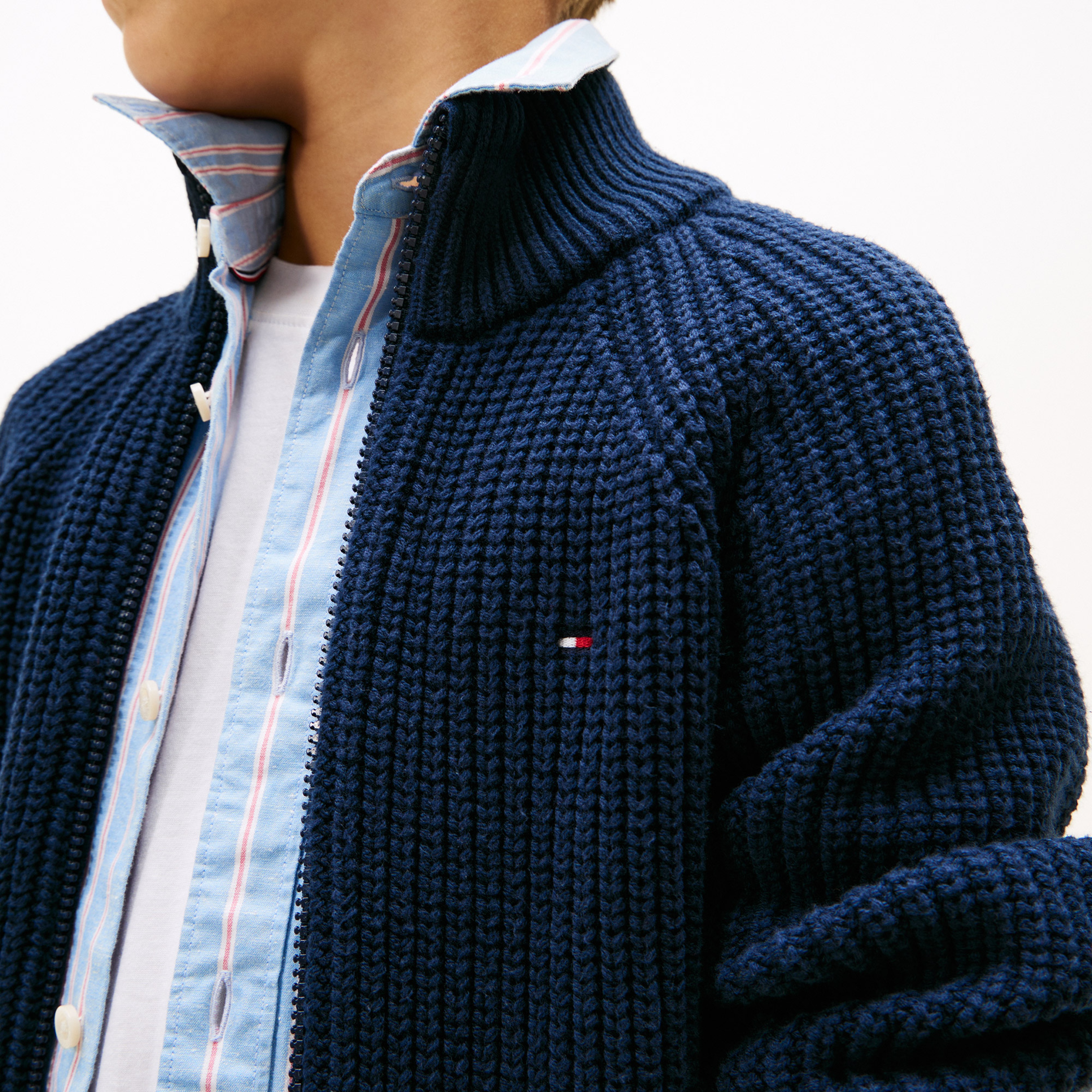 Tommy Hilfiger Half Cardigan Full Zip Çocuk Triko Lacivert Hırka