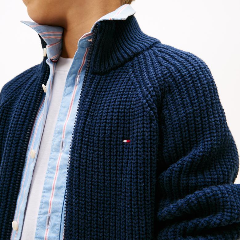Tommy Hilfiger Half Cardigan Full Zip Çocuk Triko Lacivert Hırka