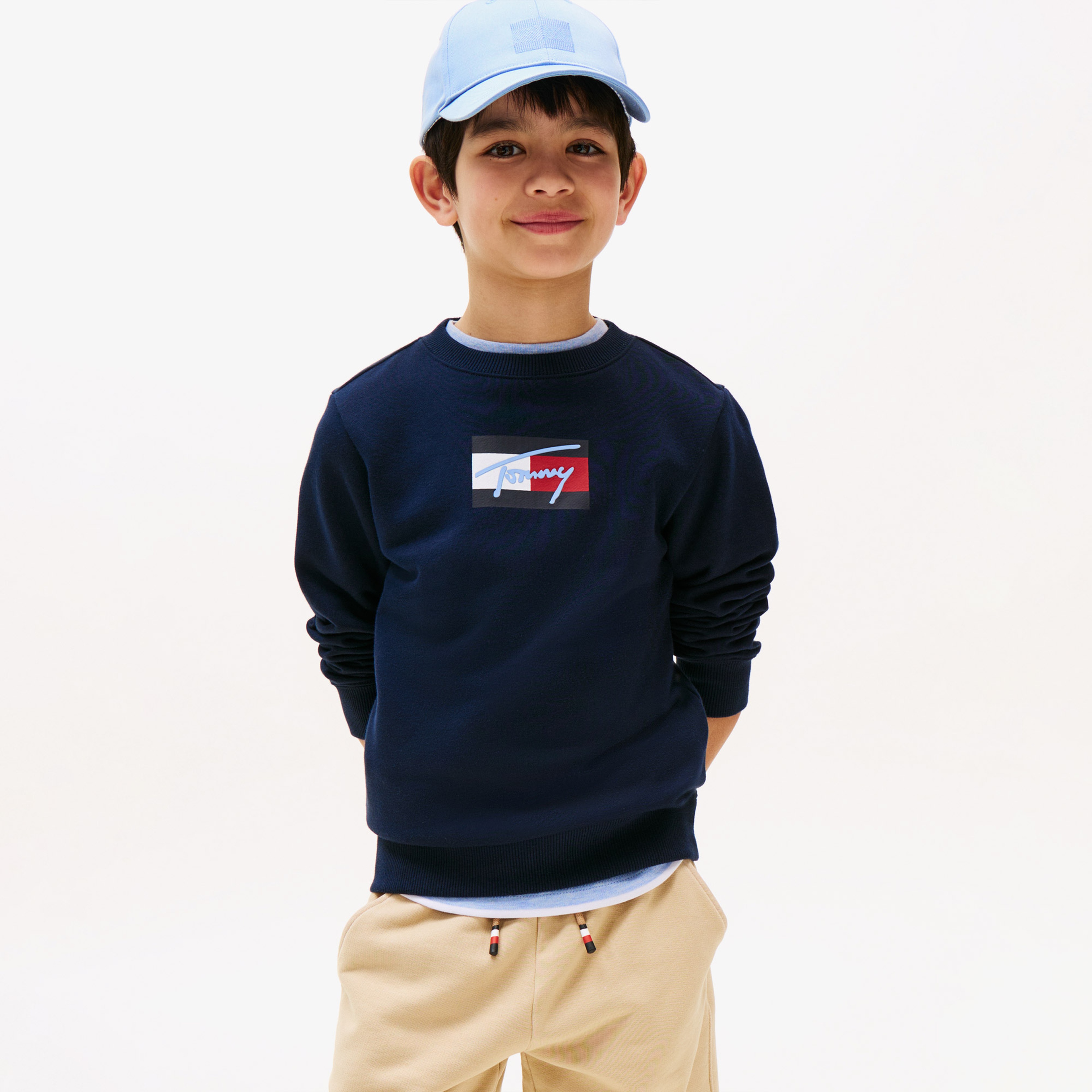 Tommy Hilfiger Script Flag Çocuk Lacivert Sweatshirt