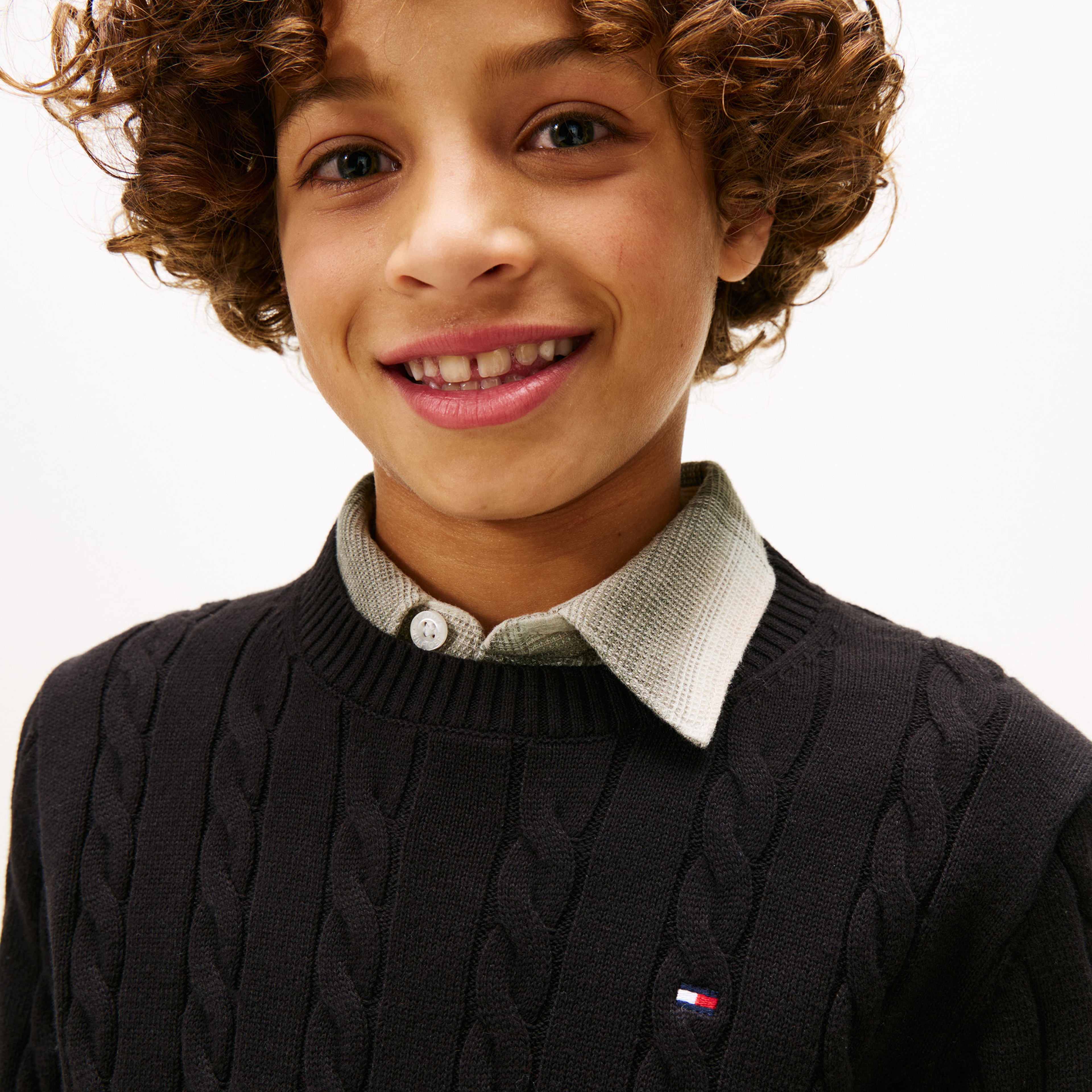 Tommy Hilfiger Cotton Cable Çocuk Siyah Kazak