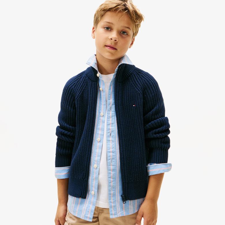 Tommy Hilfiger Half Cardigan Full Zip Çocuk Triko Lacivert Hırka