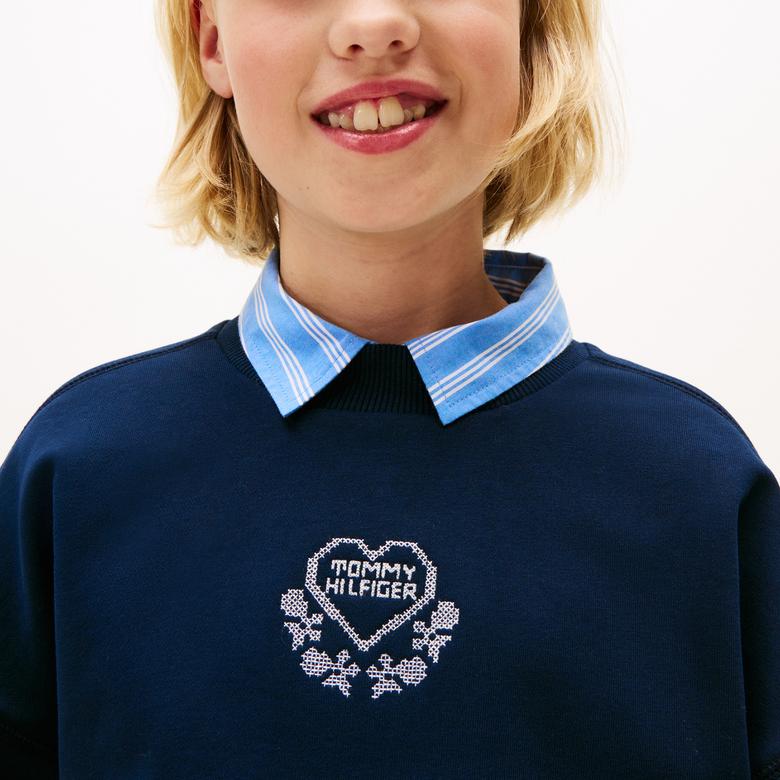 Tommy Hilfiger Embroidered Heart Çocuk Lacivert Sweatshirt