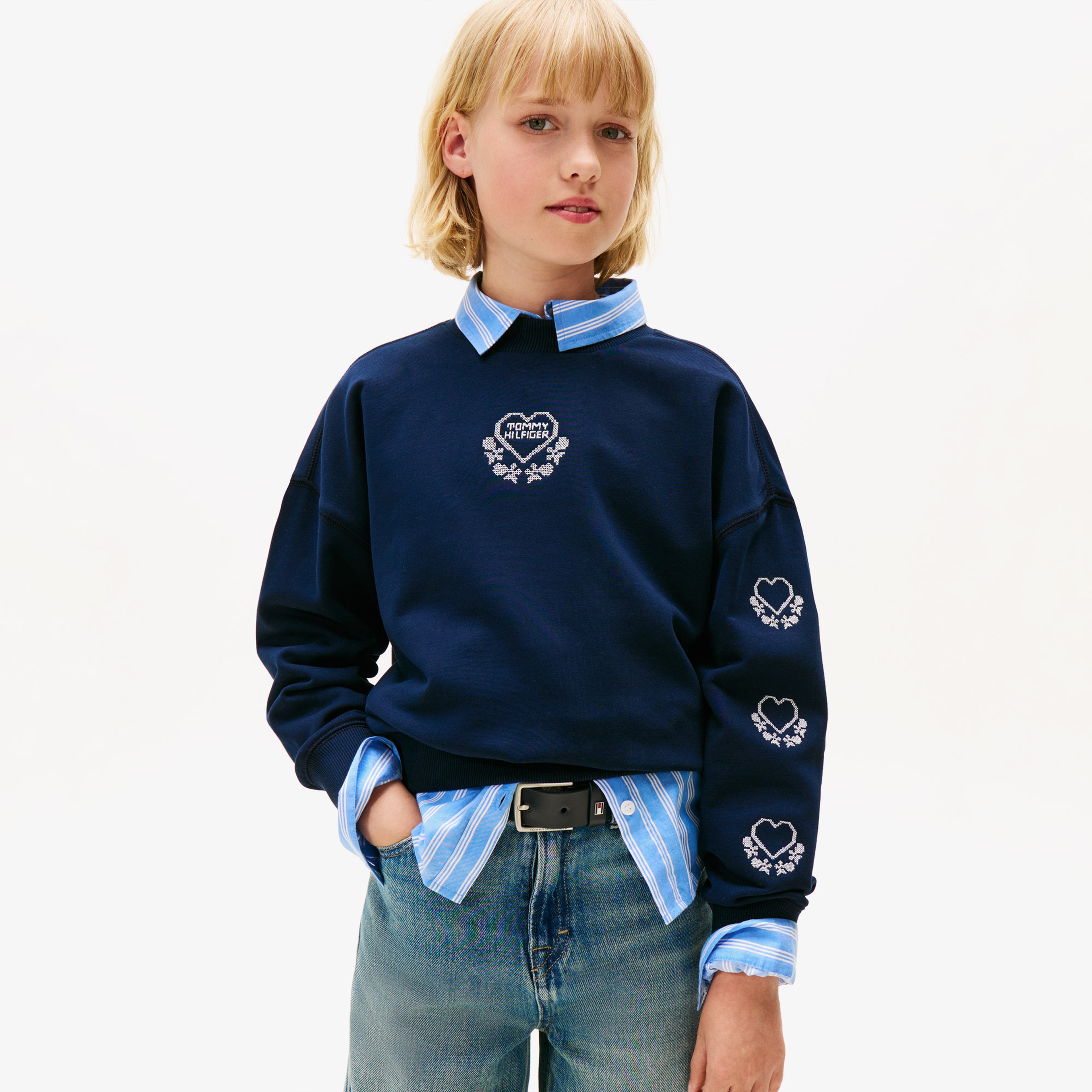 Tommy Hilfiger Embroidered Heart Çocuk Lacivert Sweatshirt