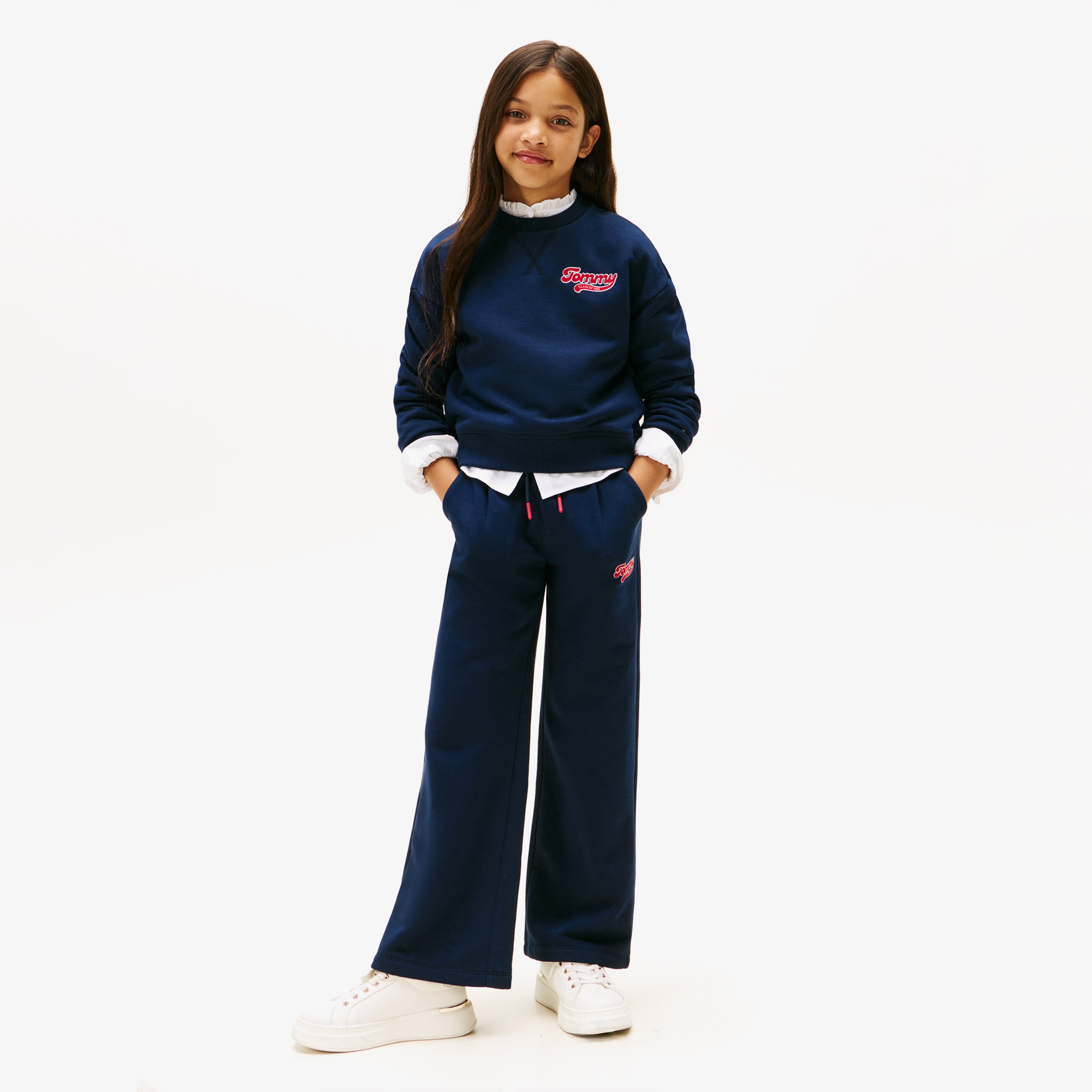 Tommy Hilfiger Wide Leg Varsity Flock Çocuk Lacivert Eşofman Altı