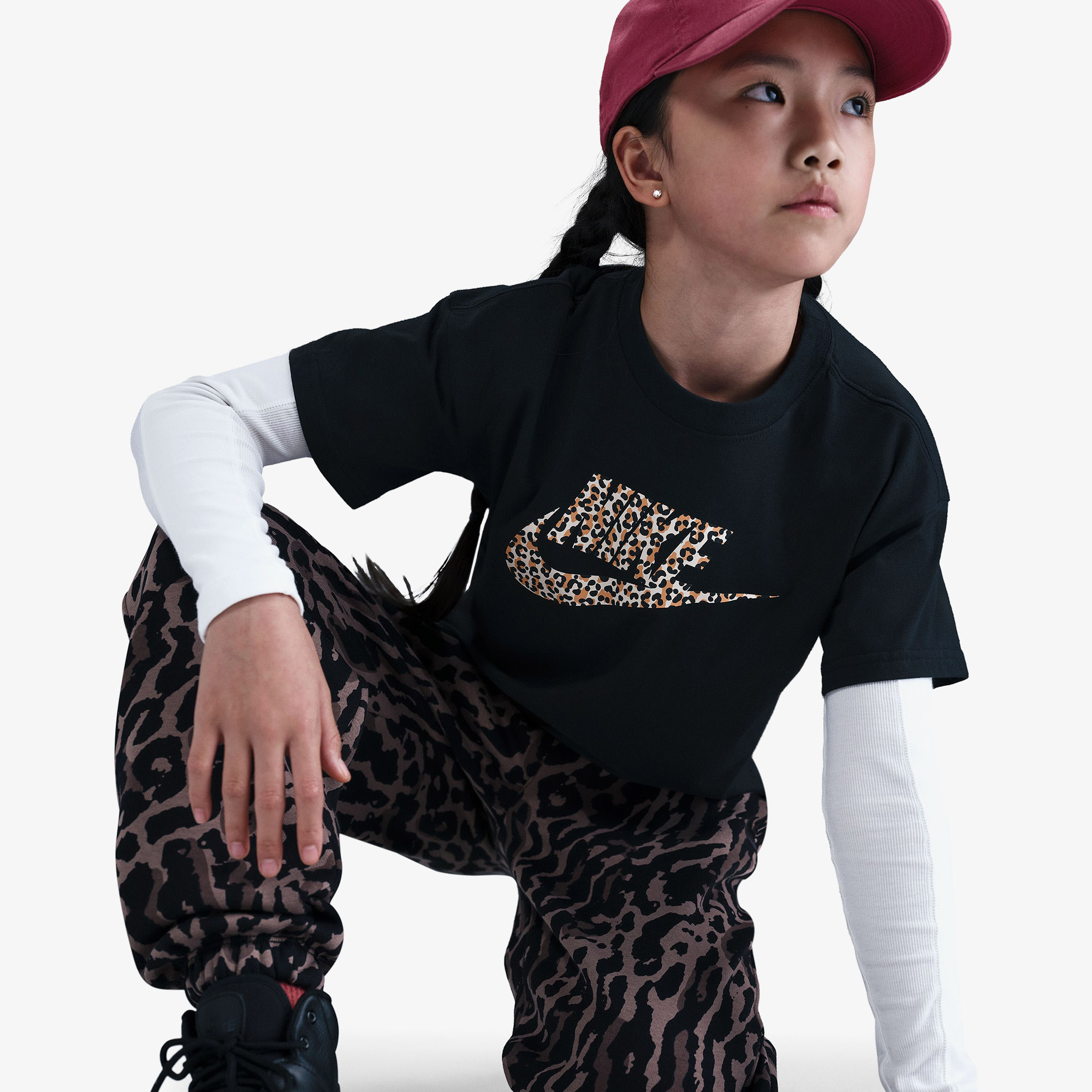 Nike Sportswear Boxy Animal Print Çocuk Siyah T-Shirt