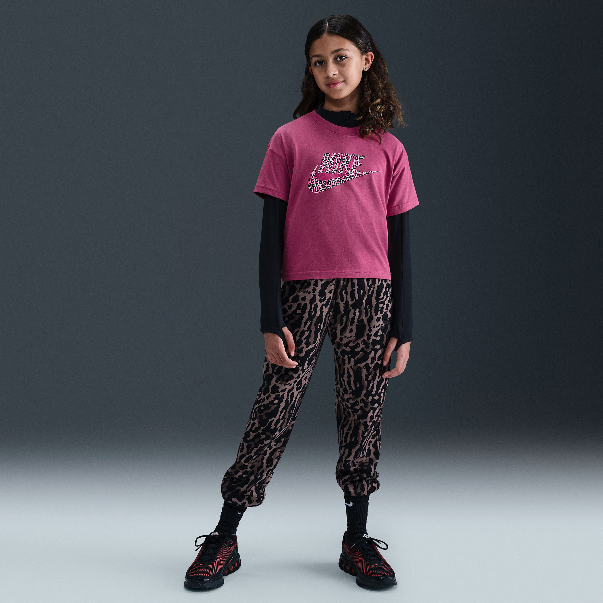 Nike Sportswear Boxy Animal Print Çocuk Pembe T-Shirt