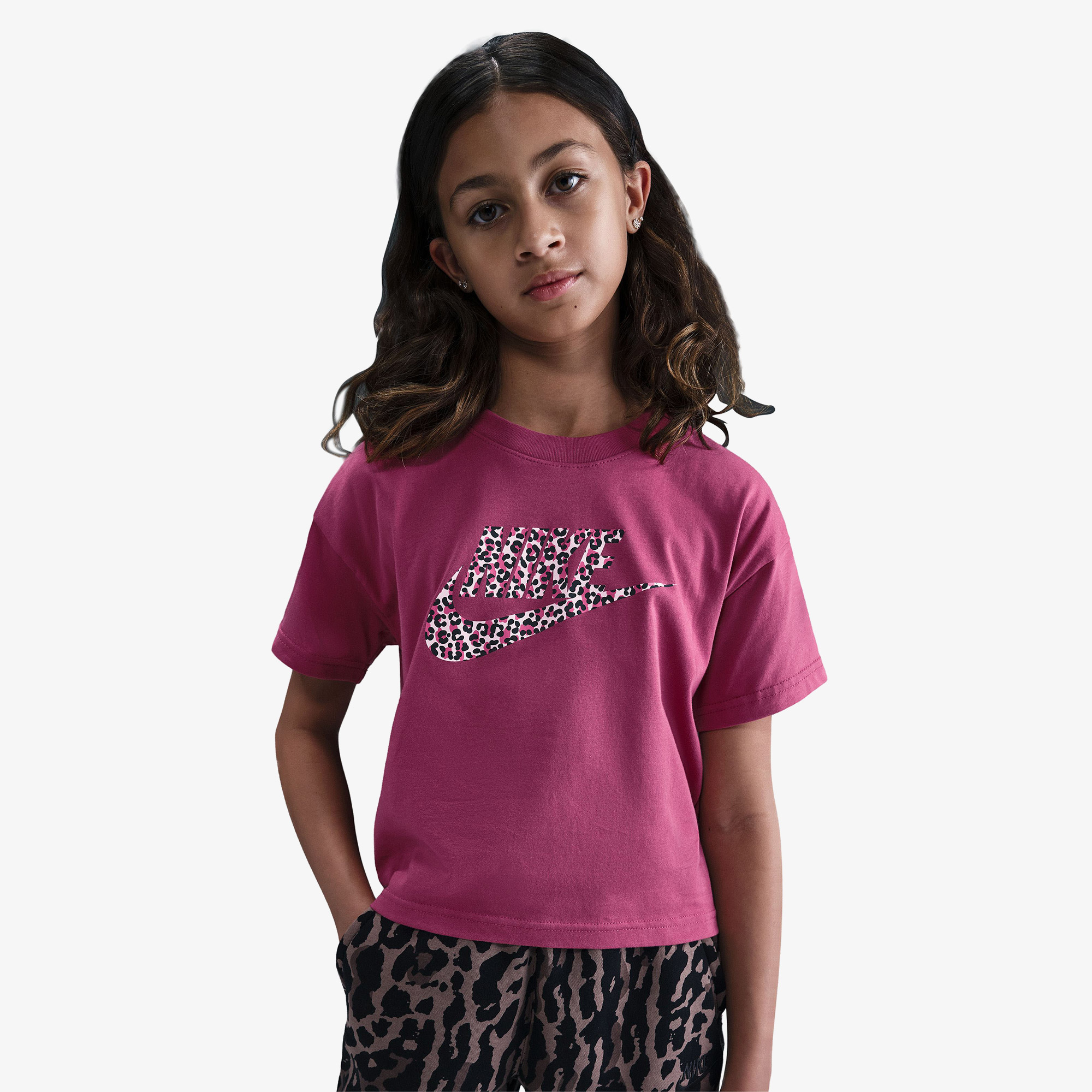 Nike Sportswear Boxy Animal Print Çocuk Pembe T-Shirt
