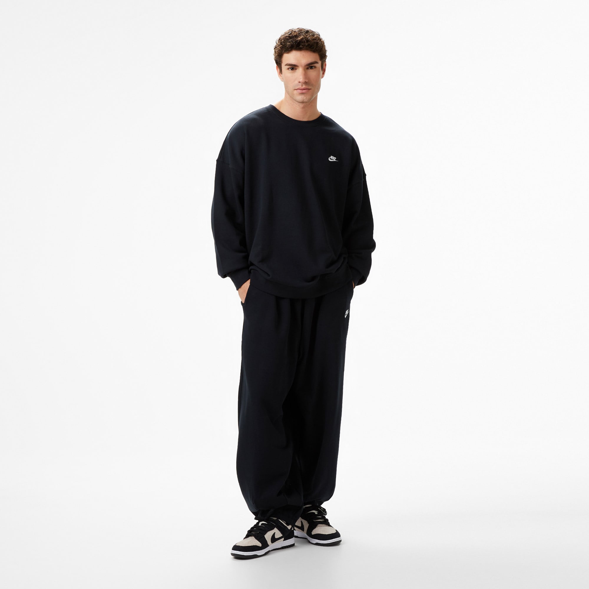 Nike Club Fleece Oversized Crew Erkek Siyah Sweatshirt