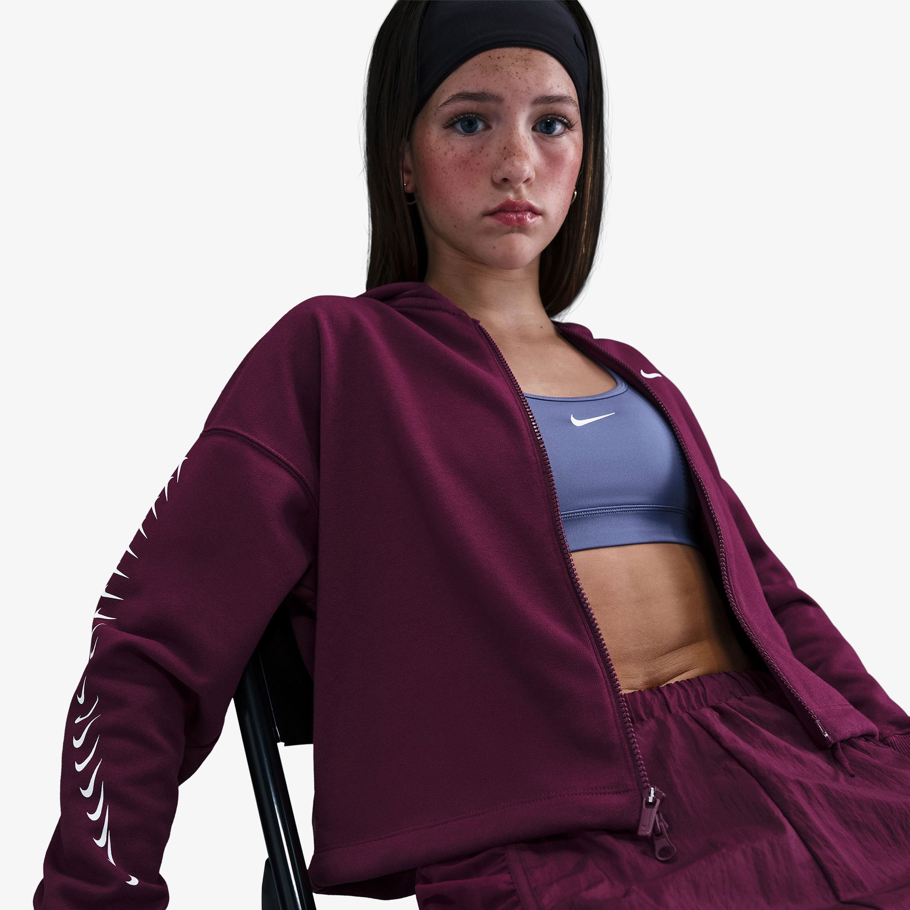 Nike Sportswear Dri-Fit Fleece Dance Çocuk Bordo Kapüşonlu Eşofman Üstü
