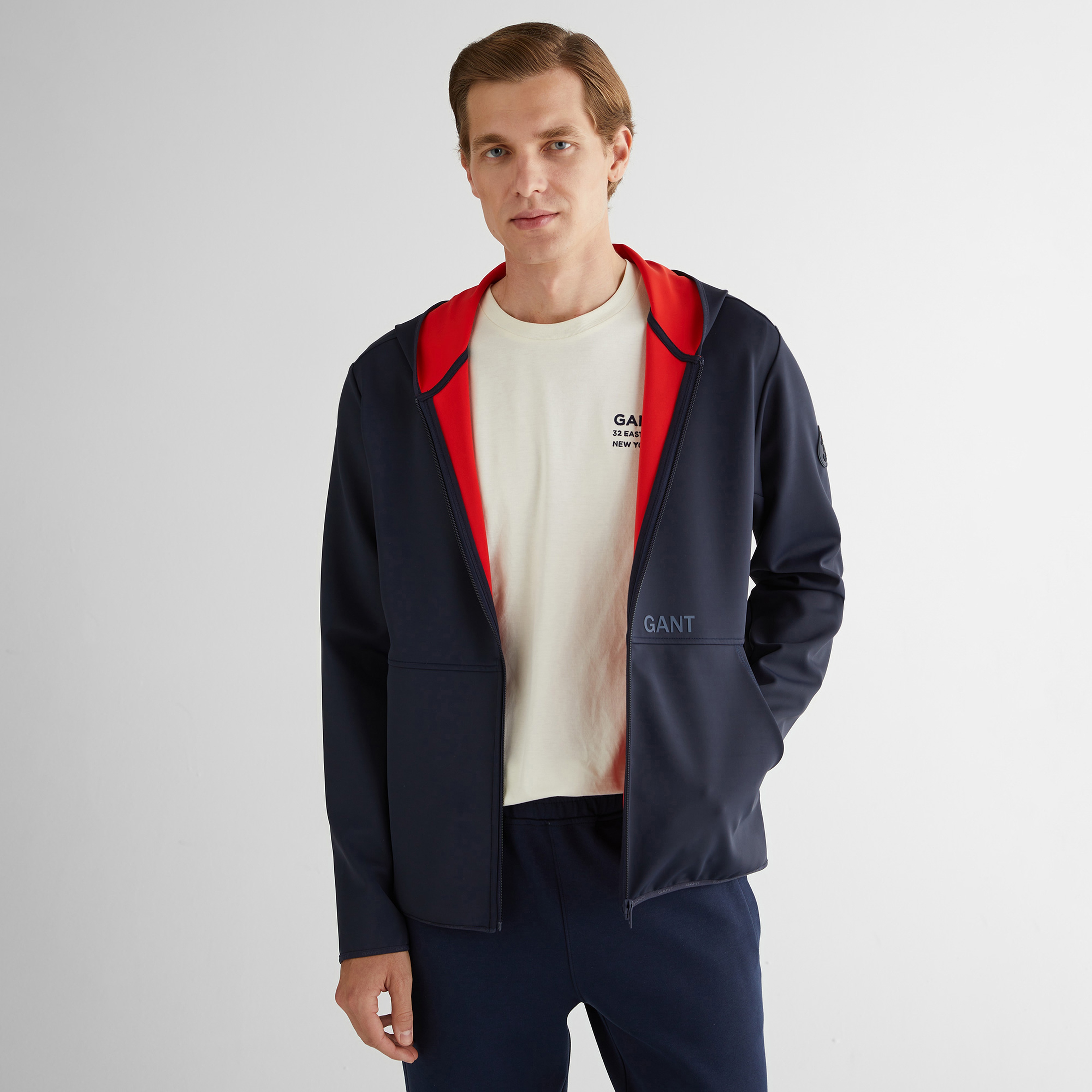 GANT Erkek Lacivert Slim Fit Kapüşonlu Sweatshirt
