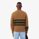 Lacoste Erkek Classic Fit V Yaka Çizgili Kahverengi Kazak