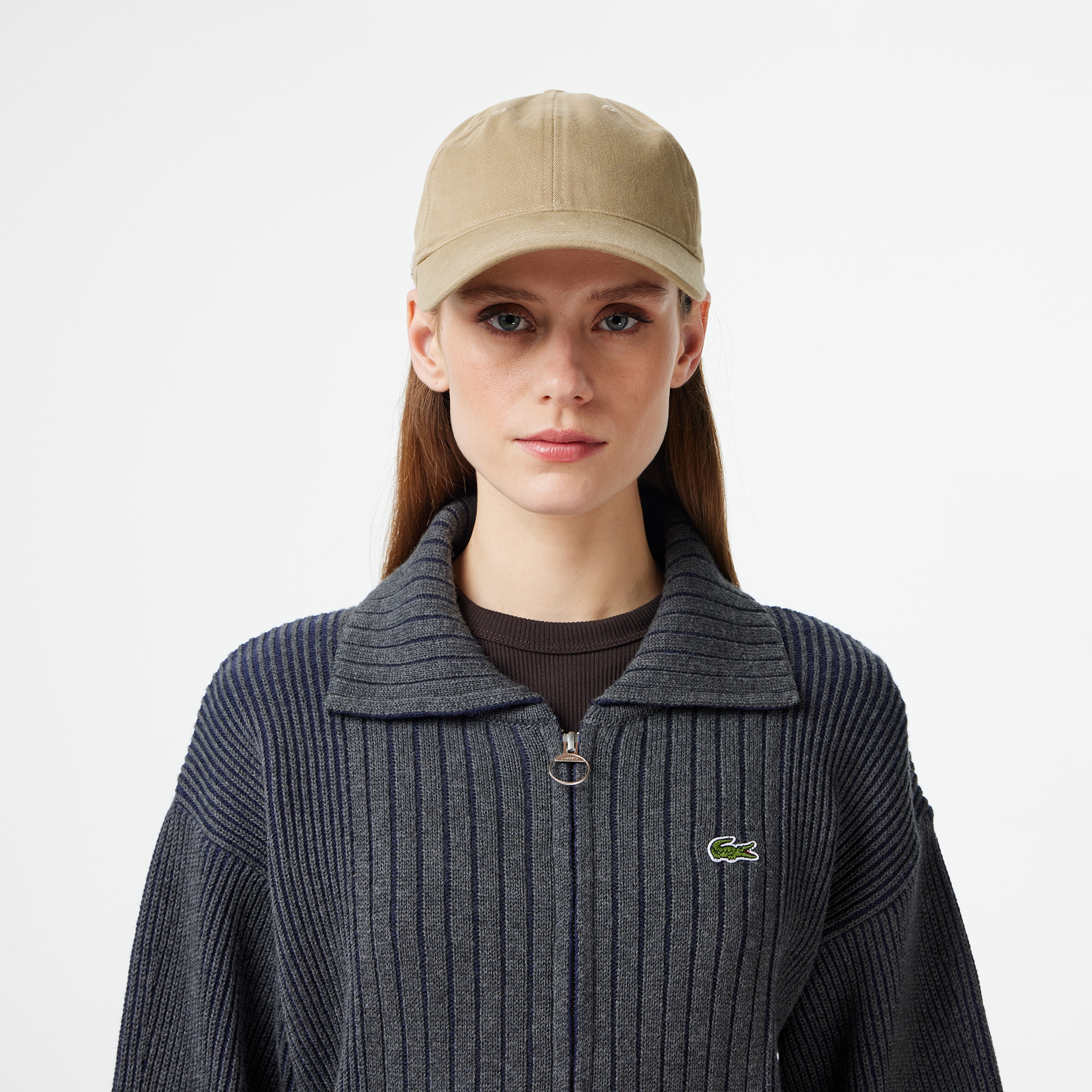 Lacoste Kadın Relaxed Fit Fermuarlı Gri Hırka