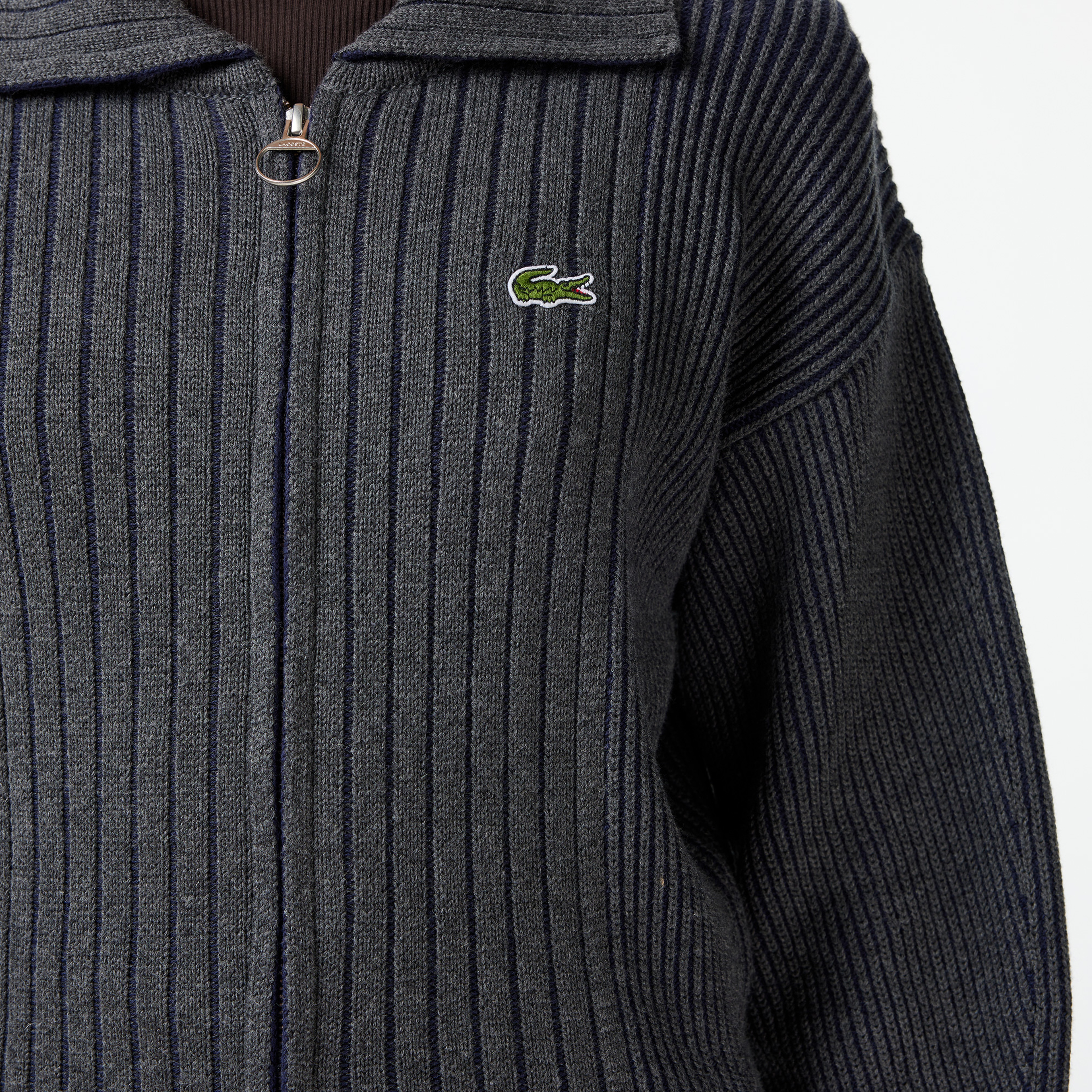 Lacoste Kadın Relaxed Fit Fermuarlı Gri Hırka