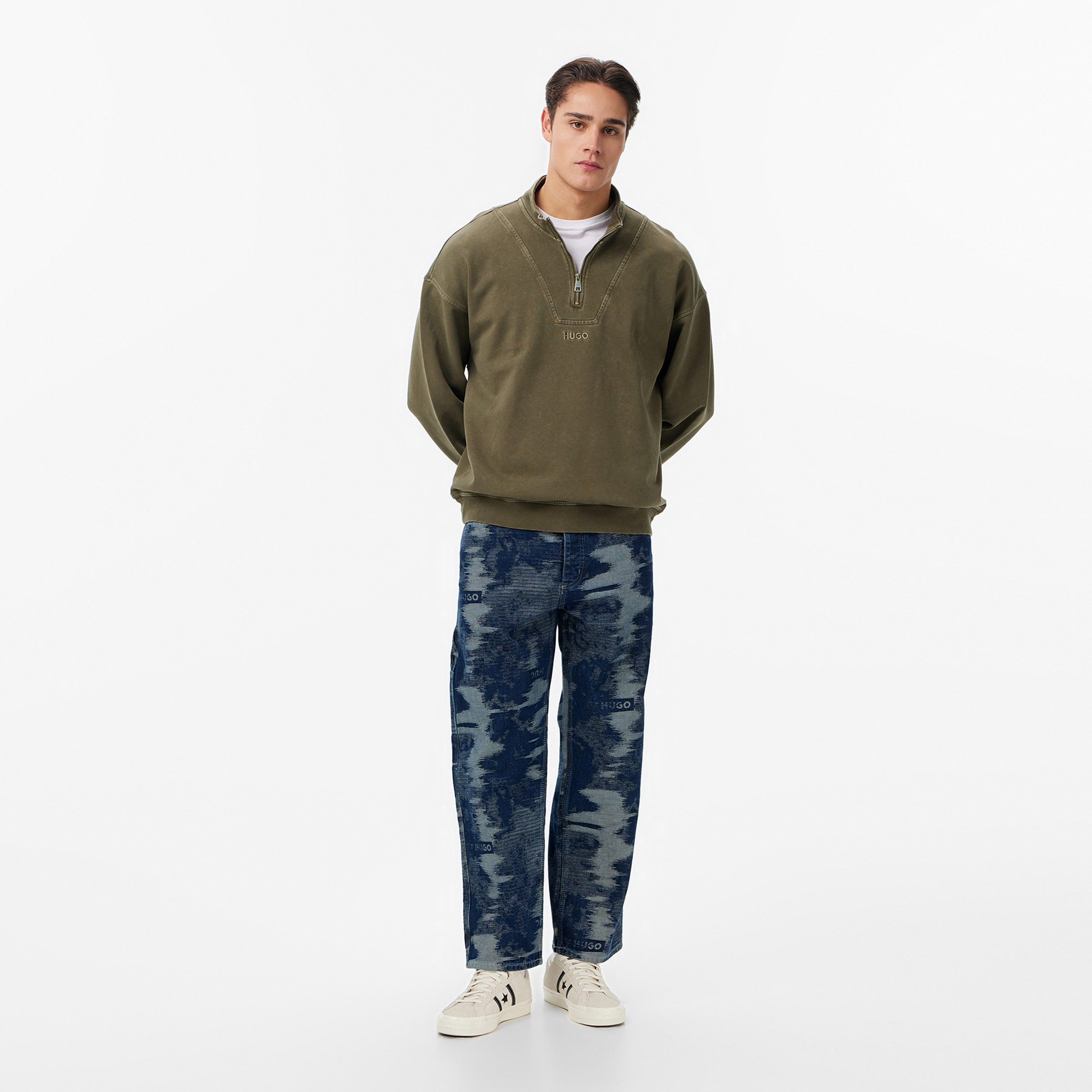 Hugo Boss Zip Neck Erkek Yeşil Sweatshirt