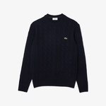 Erkek Classic Fit Bisiklet Yaka Desenli Lacivert Kazak