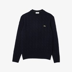 Erkek Classic Fit Bisiklet Yaka Desenli Lacivert Kazak