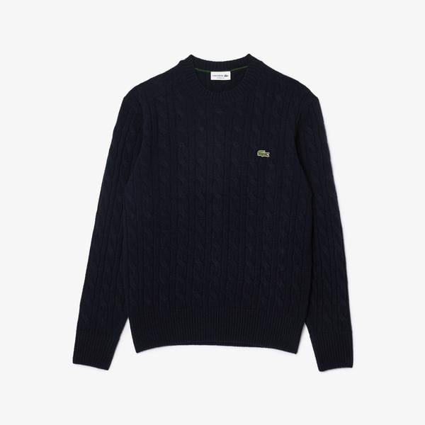 Erkek Classic Fit Bisiklet Yaka Desenli Lacivert Kazak