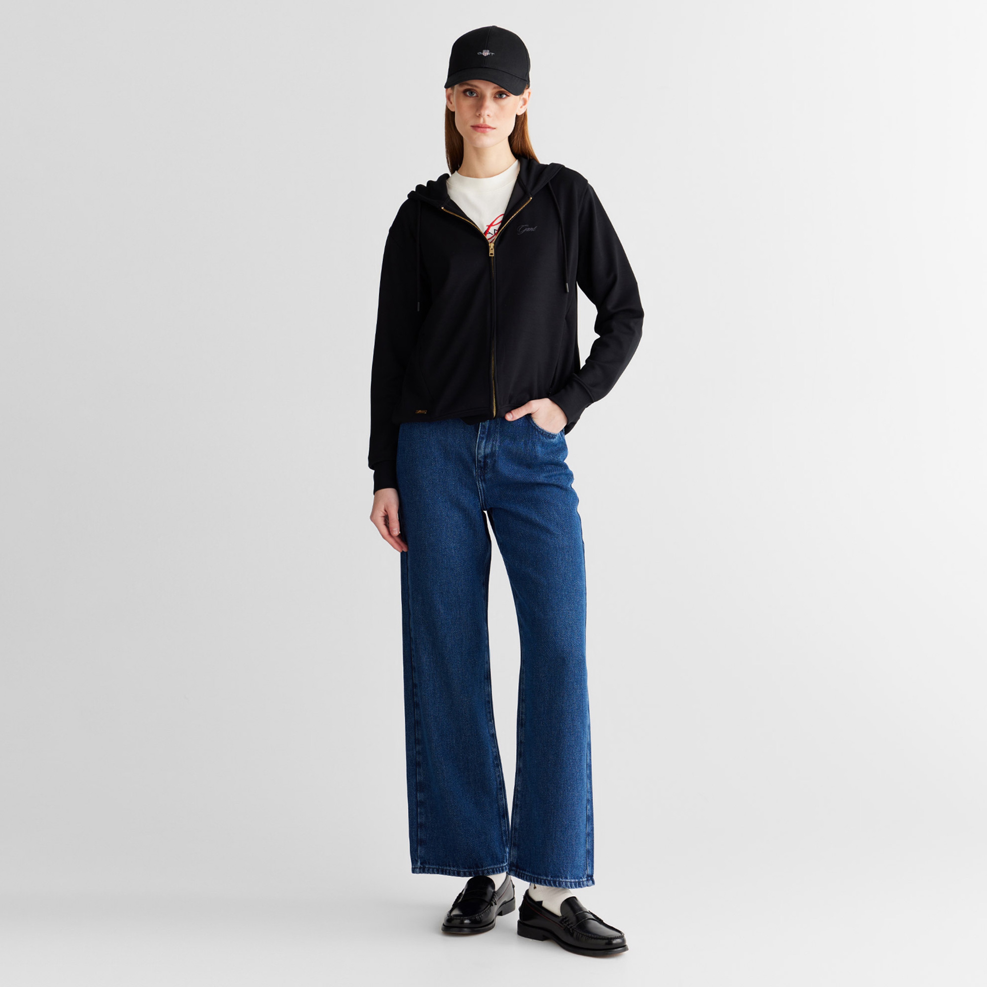 GANT Kadın Siyah Regular Fit Fermuarlı Sweatshirt