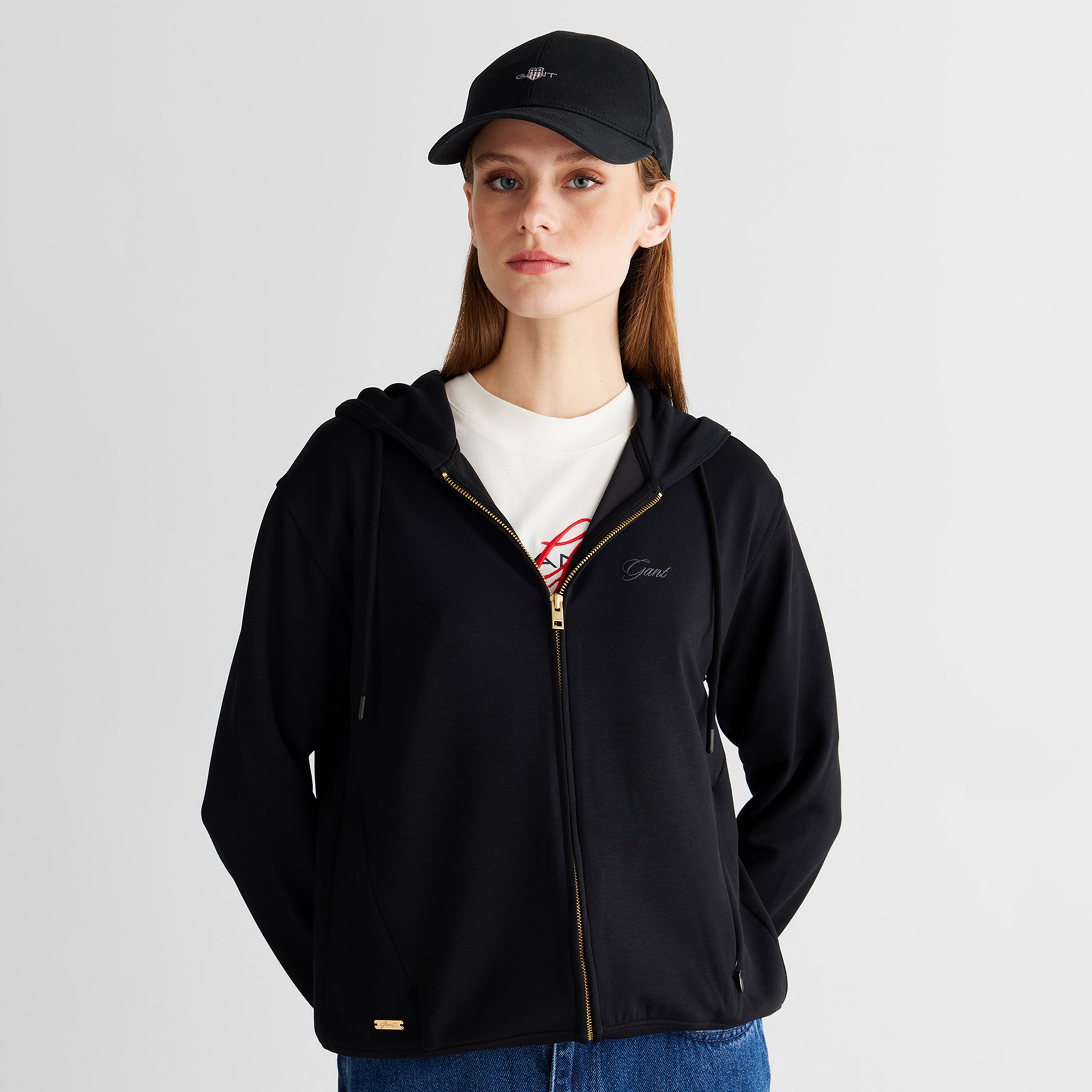 GANT Kadın Siyah Regular Fit Fermuarlı Sweatshirt