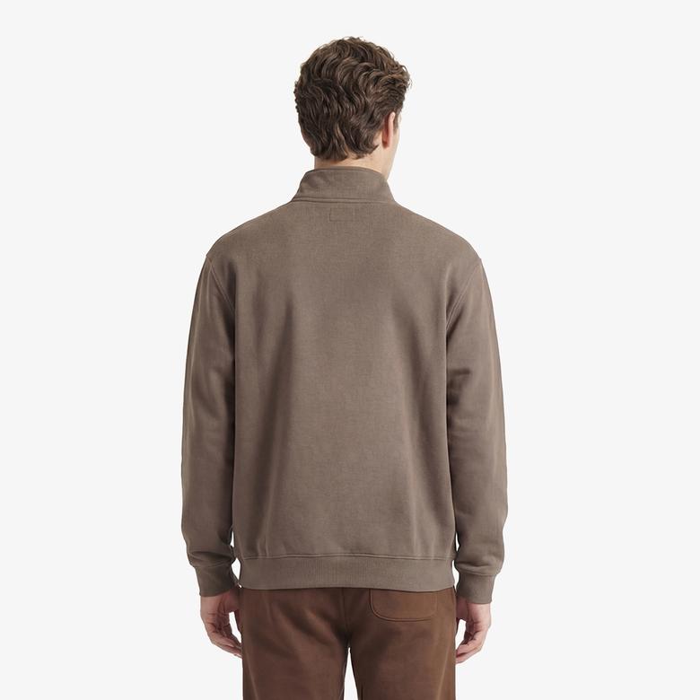 Converse Sneaker Logo Loose Fit Yarım Fermuarlı Erkek Kahverengi Sweatshirt