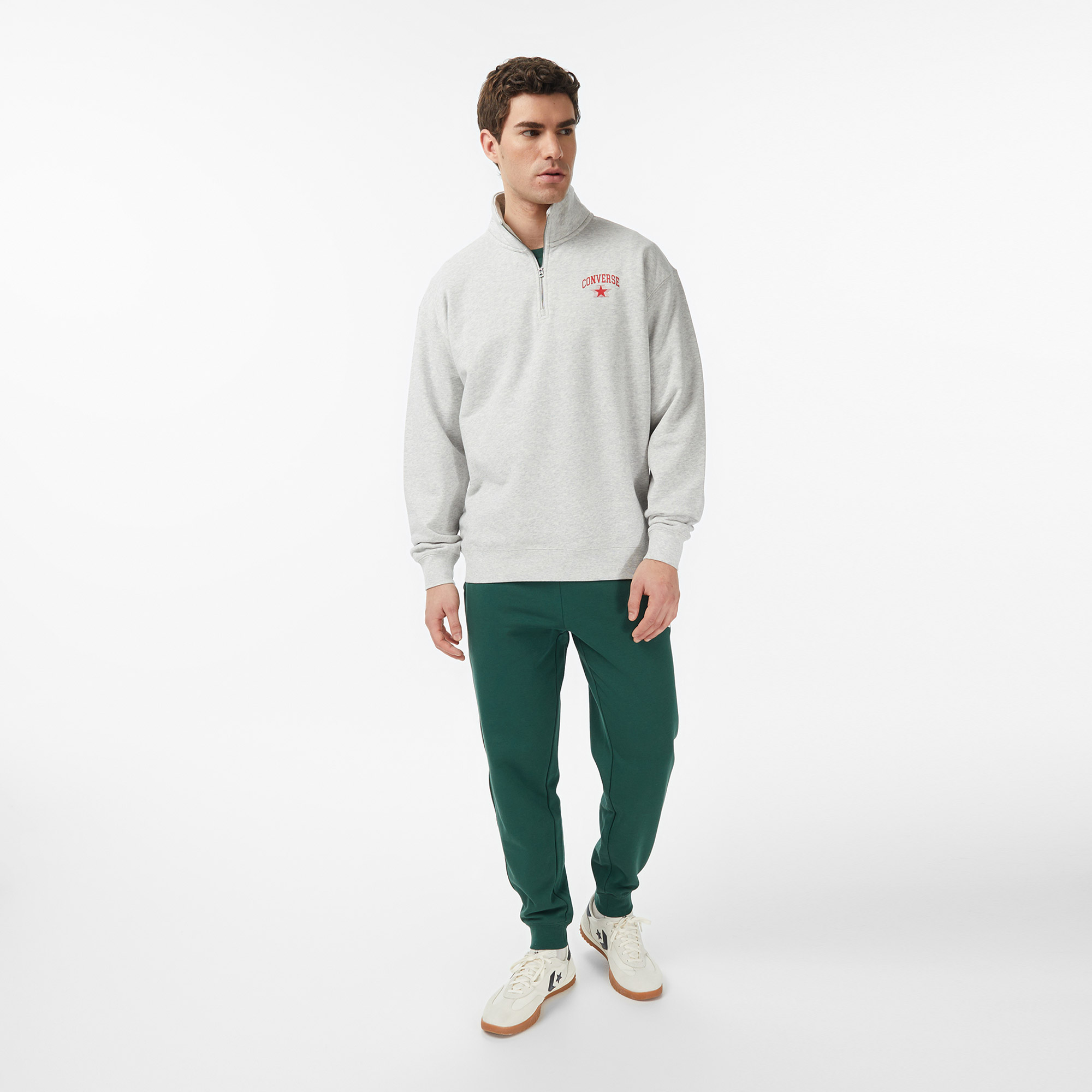 Converse Retro Collared Quarter-Zip Crew Erkek Krem Sweatshirt