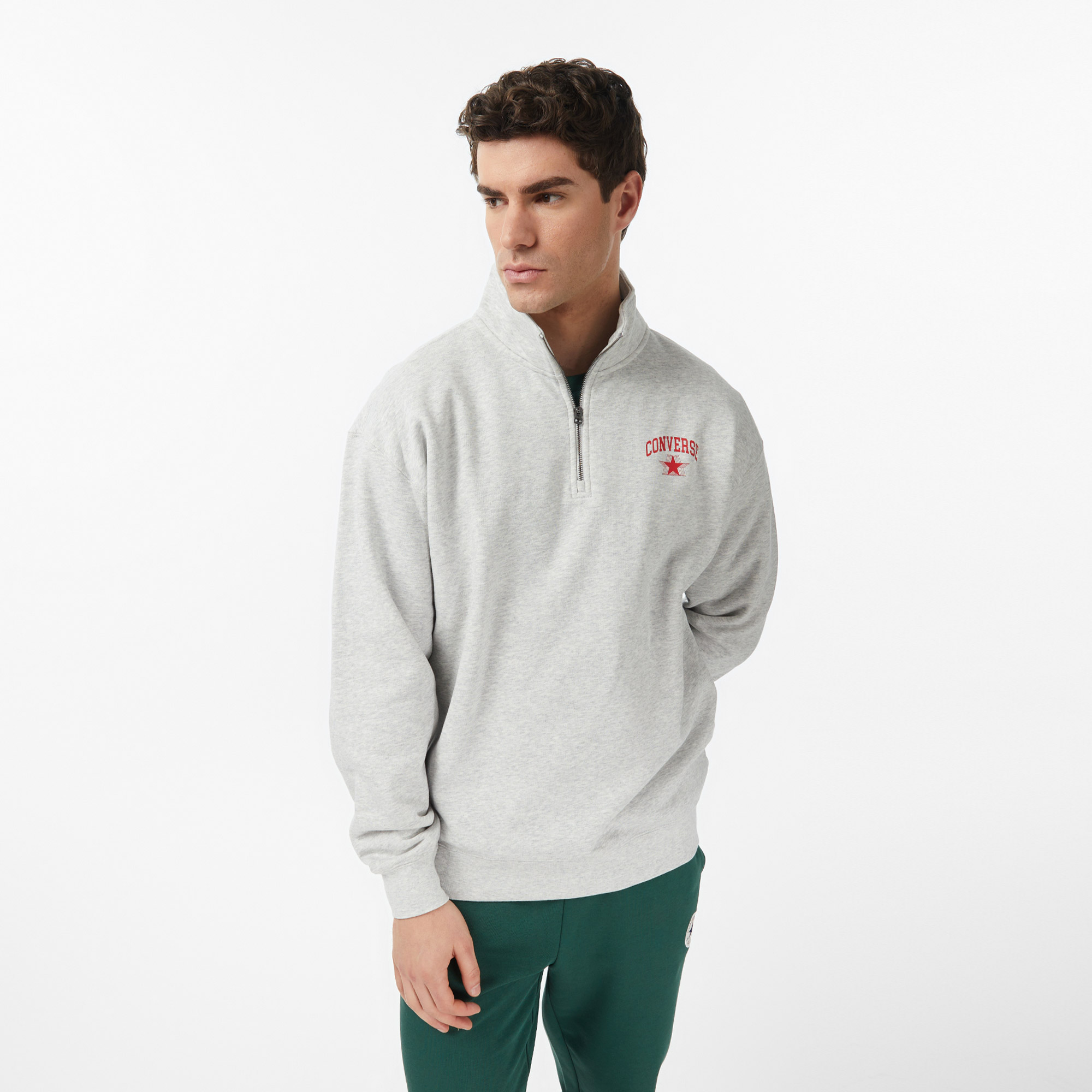 Converse Retro Collared Quarter-Zip Crew Erkek Krem Sweatshirt