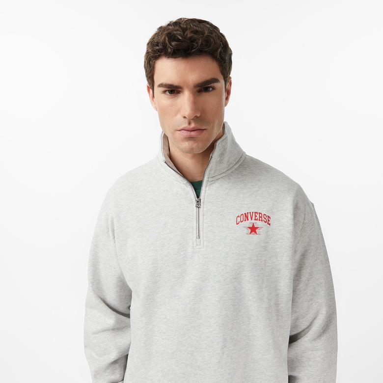 Converse Retro Collared Quarter-Zip Crew Erkek Krem Sweatshirt