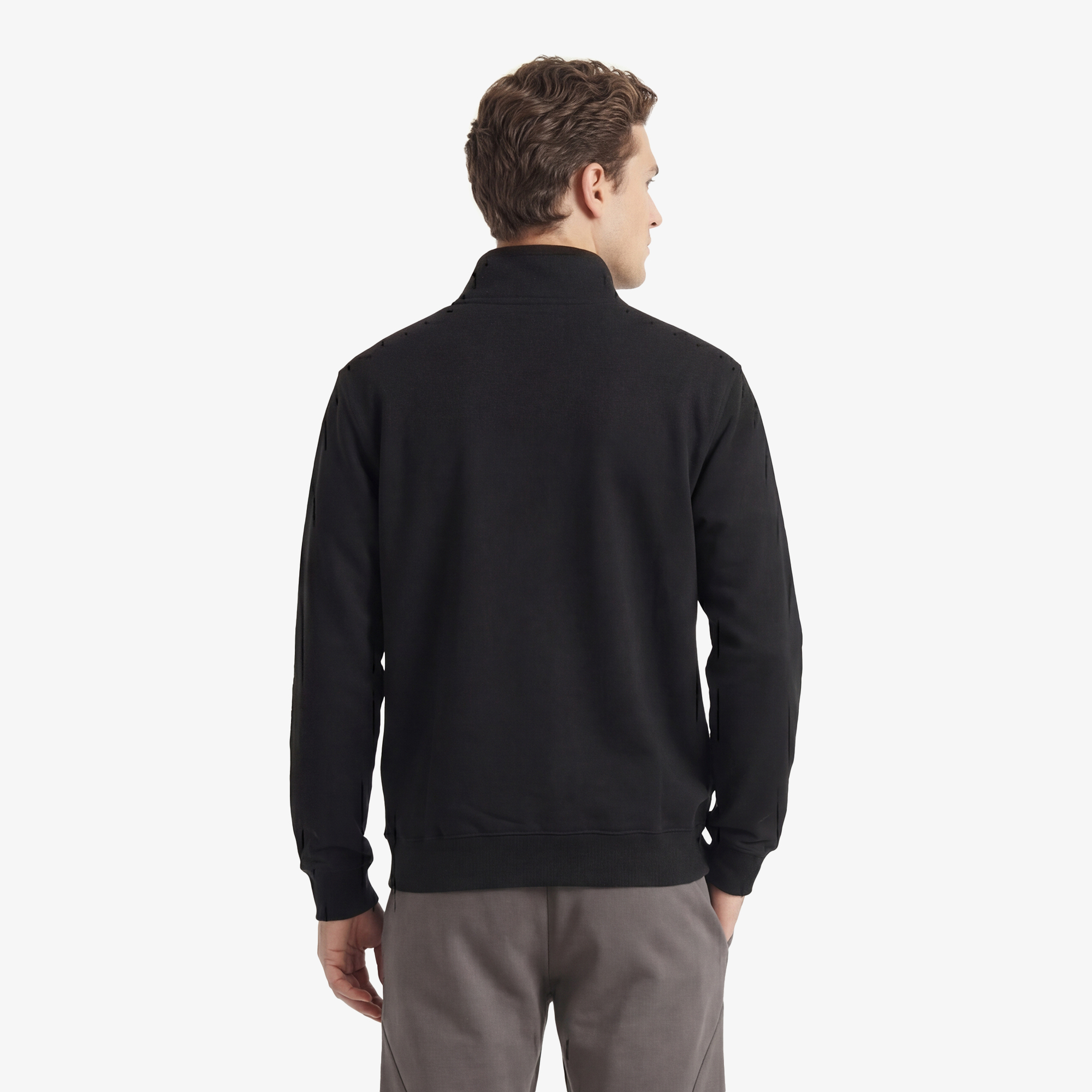 Converse Retro Collared Quarter-Zip Crew Erkek Siyah Sweatshirt