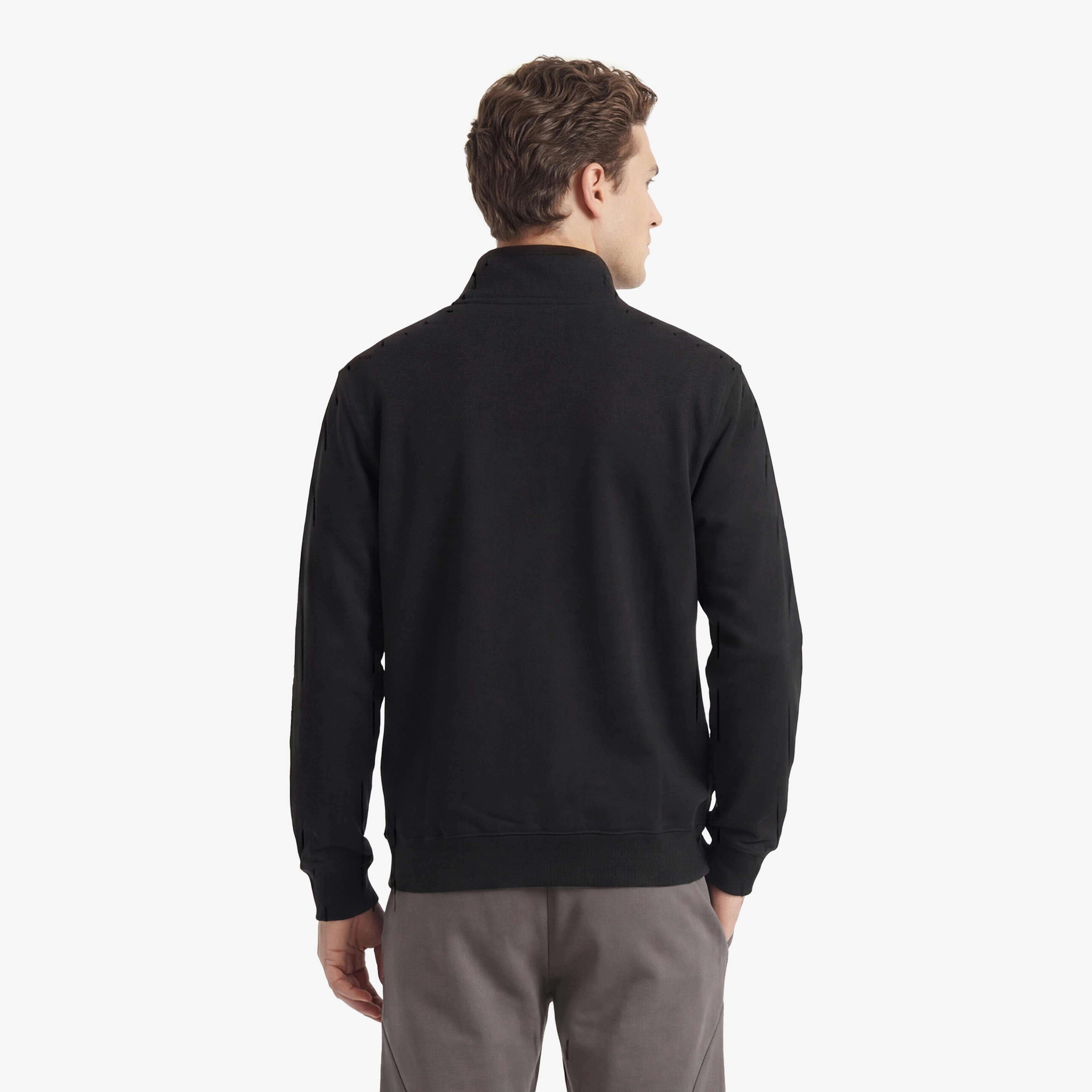 Converse Retro Collared Quarter-Zip Crew Erkek Siyah Sweatshirt