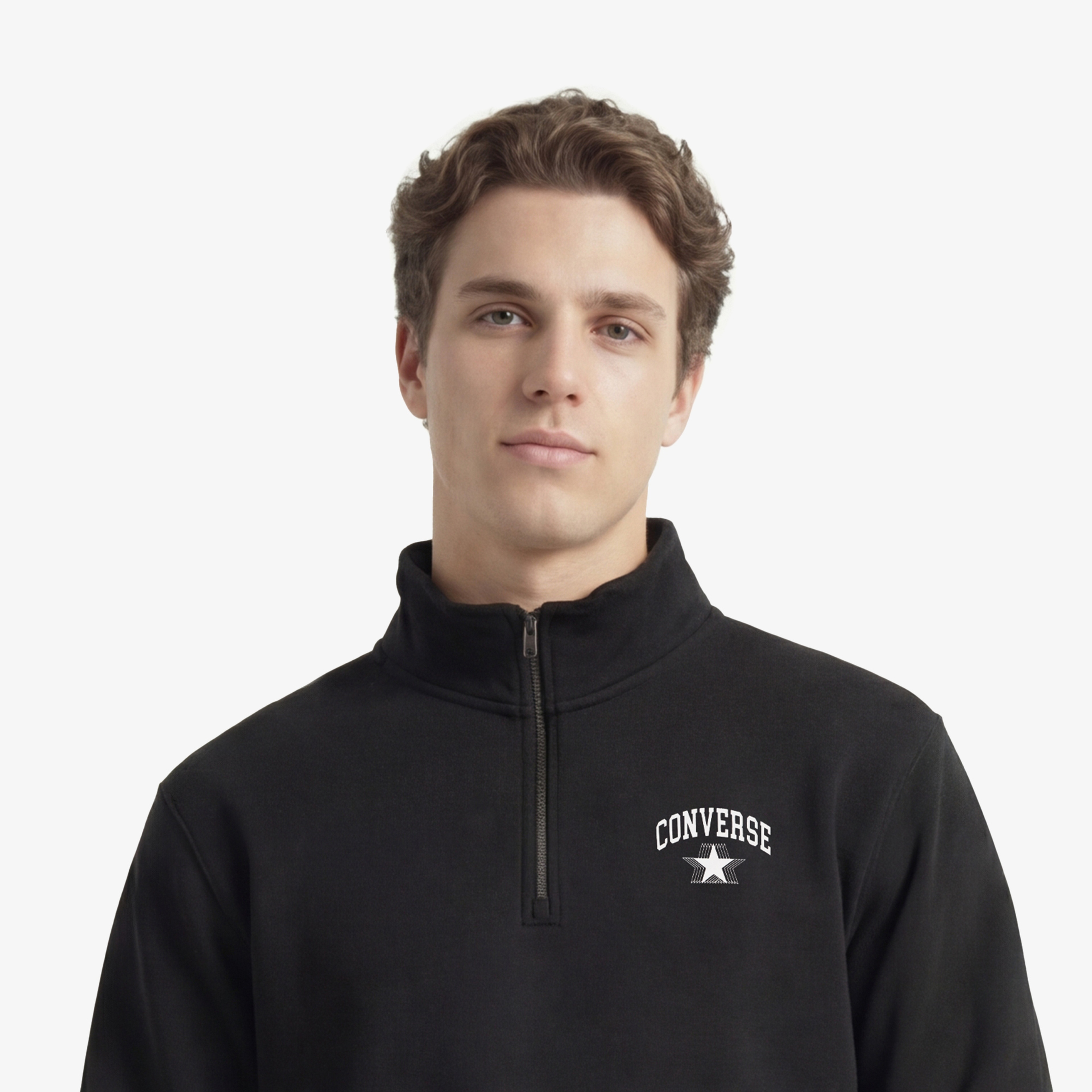 Converse Retro Collared Quarter-Zip Crew Erkek Siyah Sweatshirt