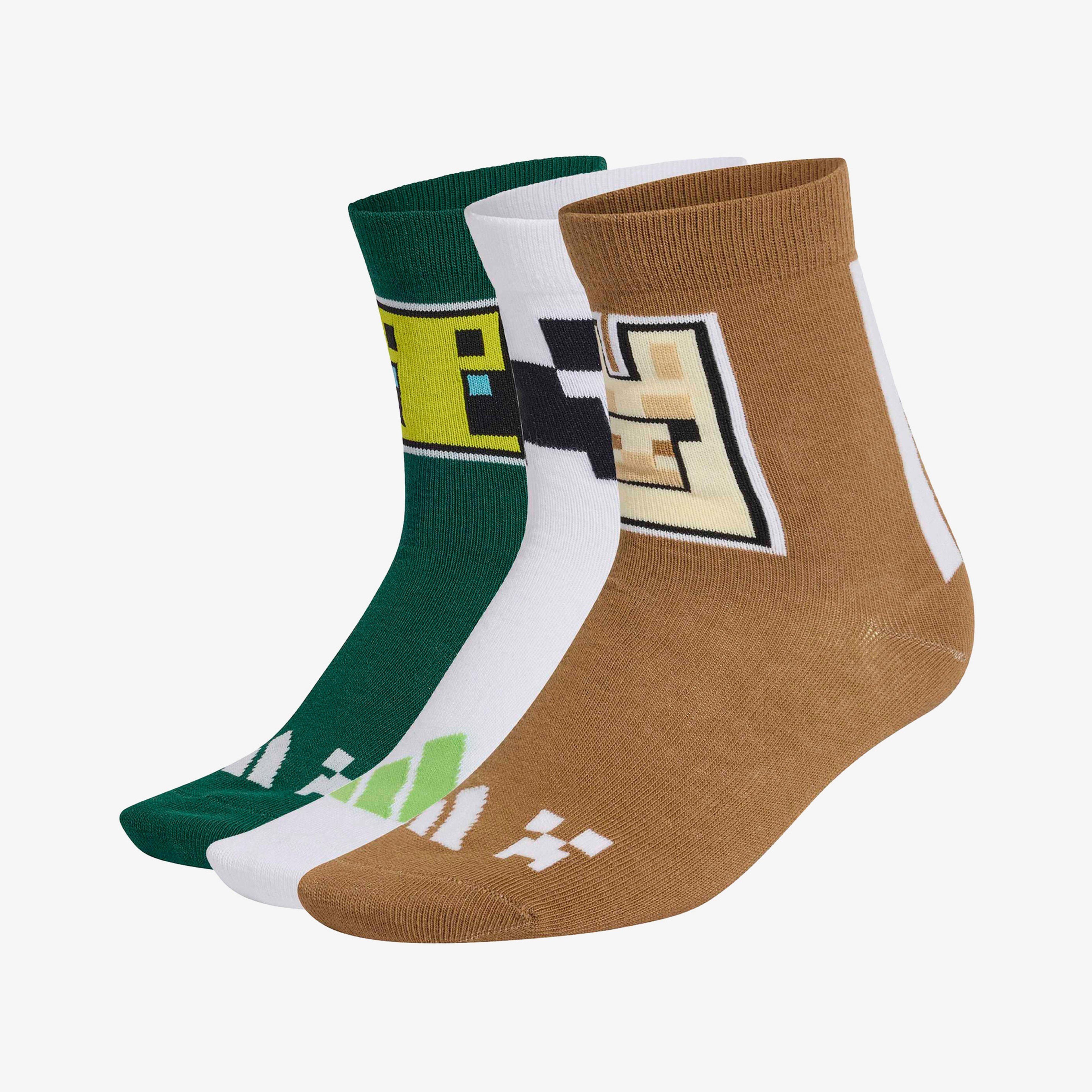 adidas Minecraft Çocuk Kahverengi/Beyaz/3'lü Çorap