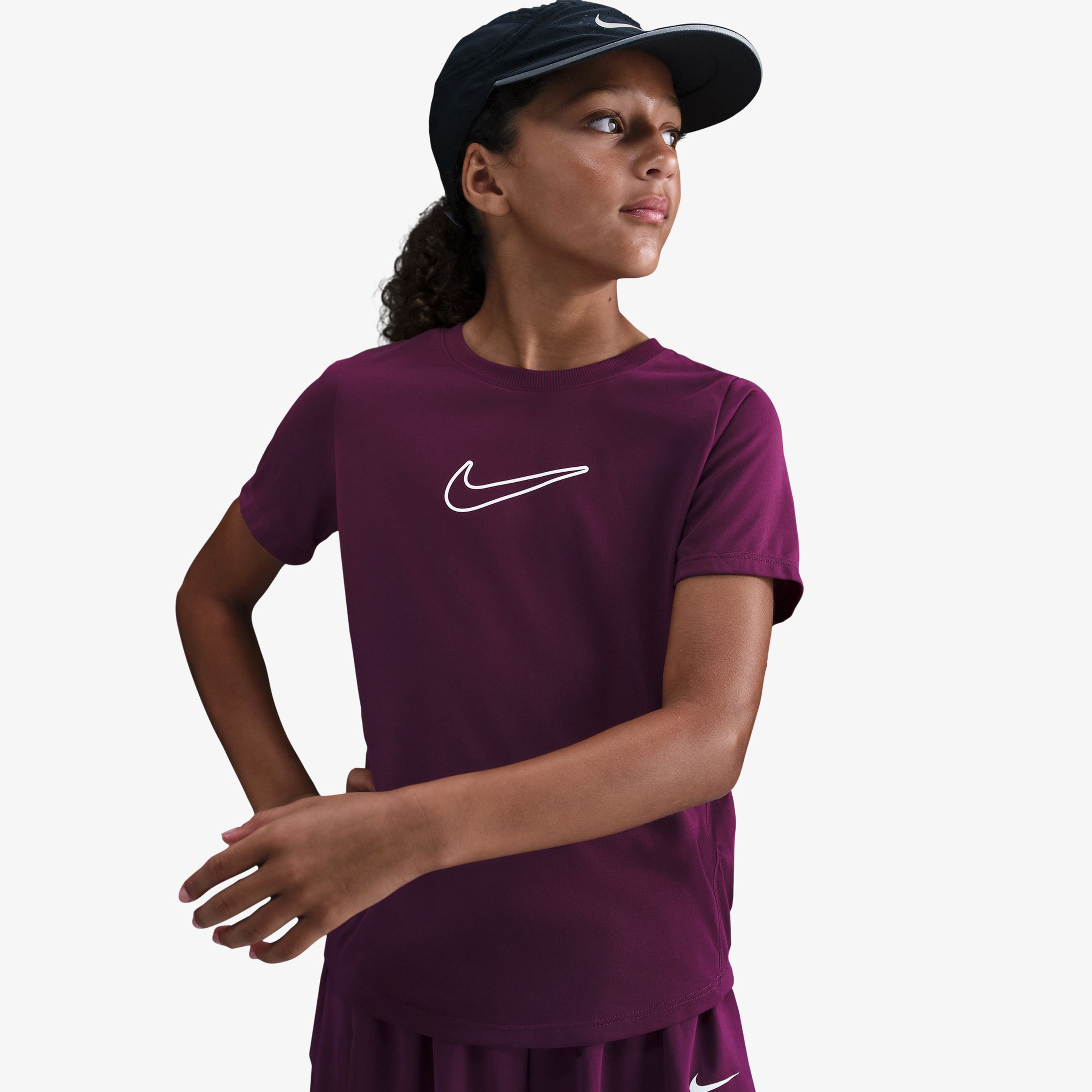 Nike One Fitted Çocuk Bordo Antrenman T-Shirt