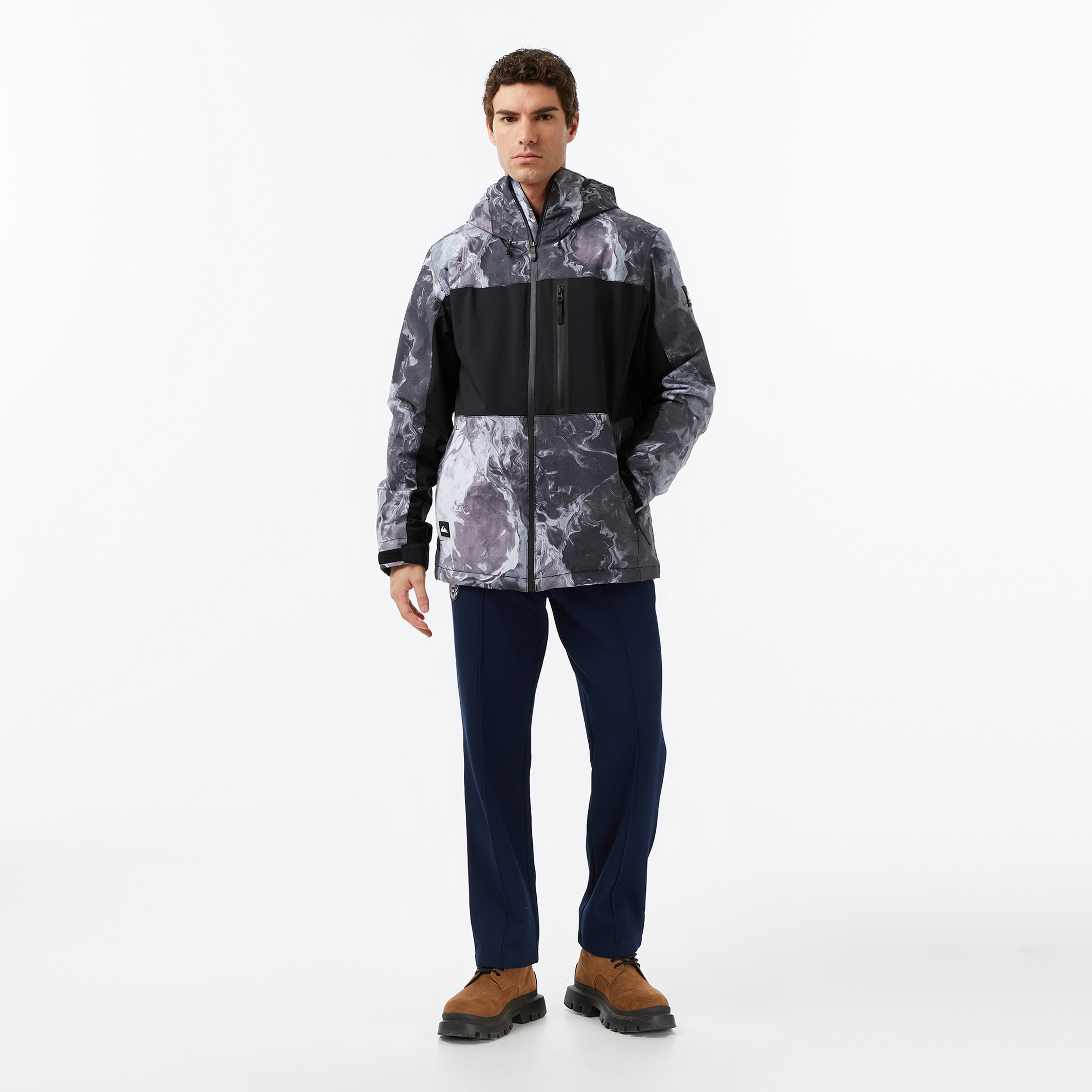 Quiksilver Sycamore Printed Erkek Gri Kayak Montu