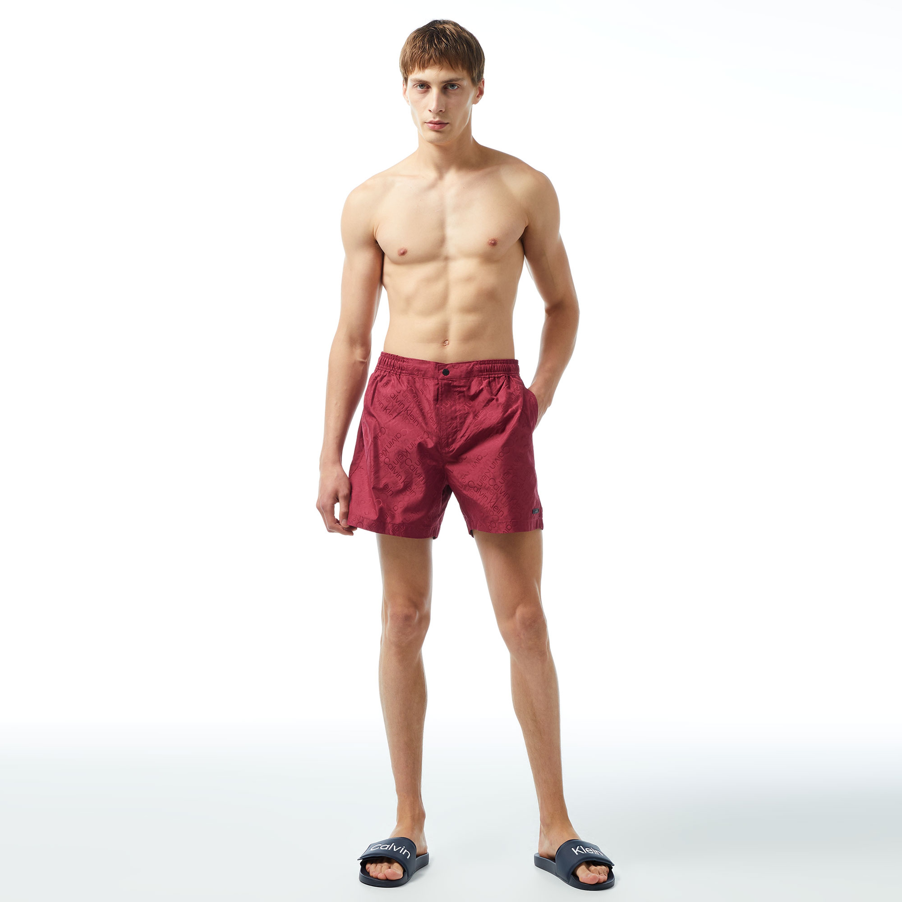 Calvin Klein Black Jacquard Erkek Kırmızı Mayo Şort