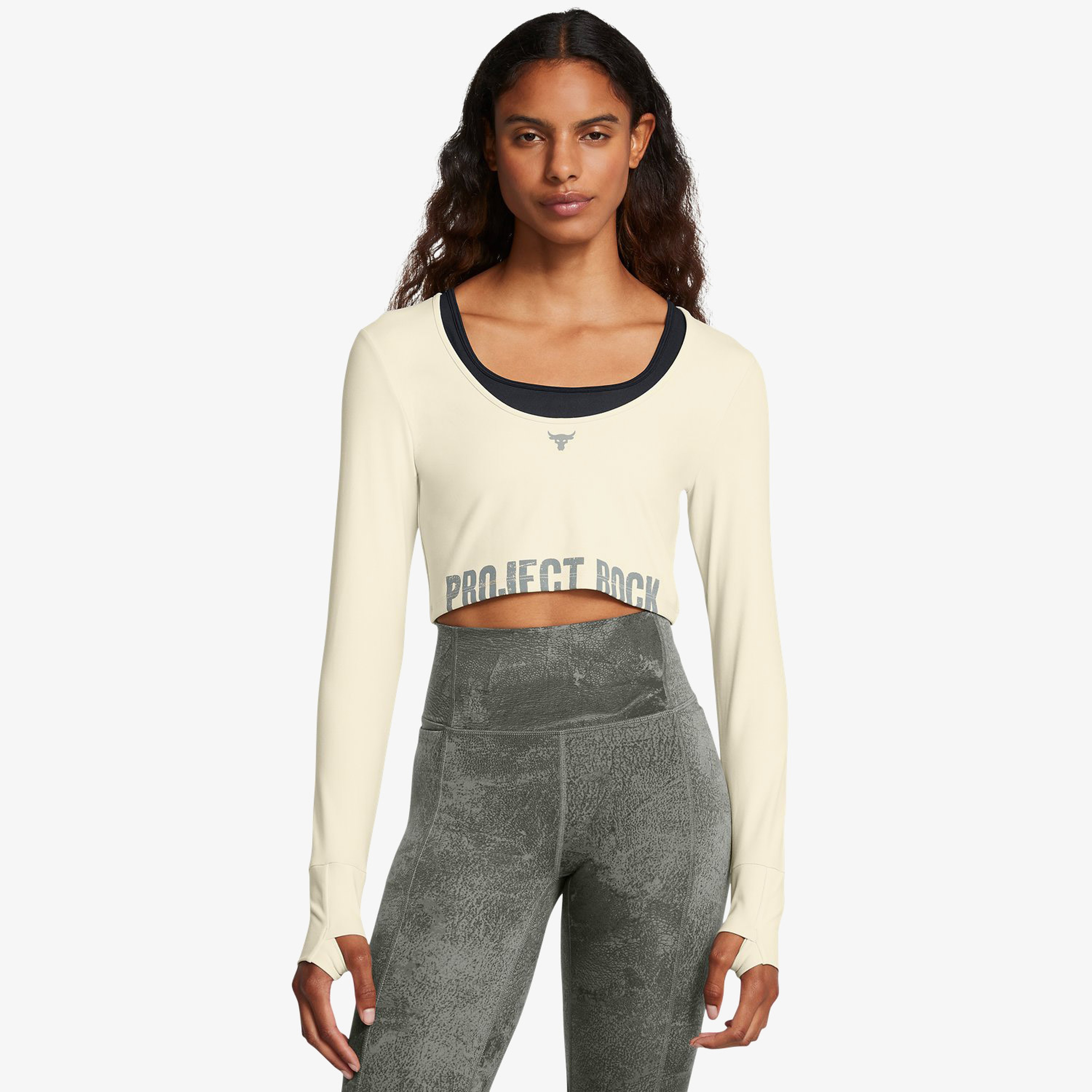 Under Armour Pjt Rck Lg Ls Workout Top Kadın Bej Uzun Kollu T-Shirt