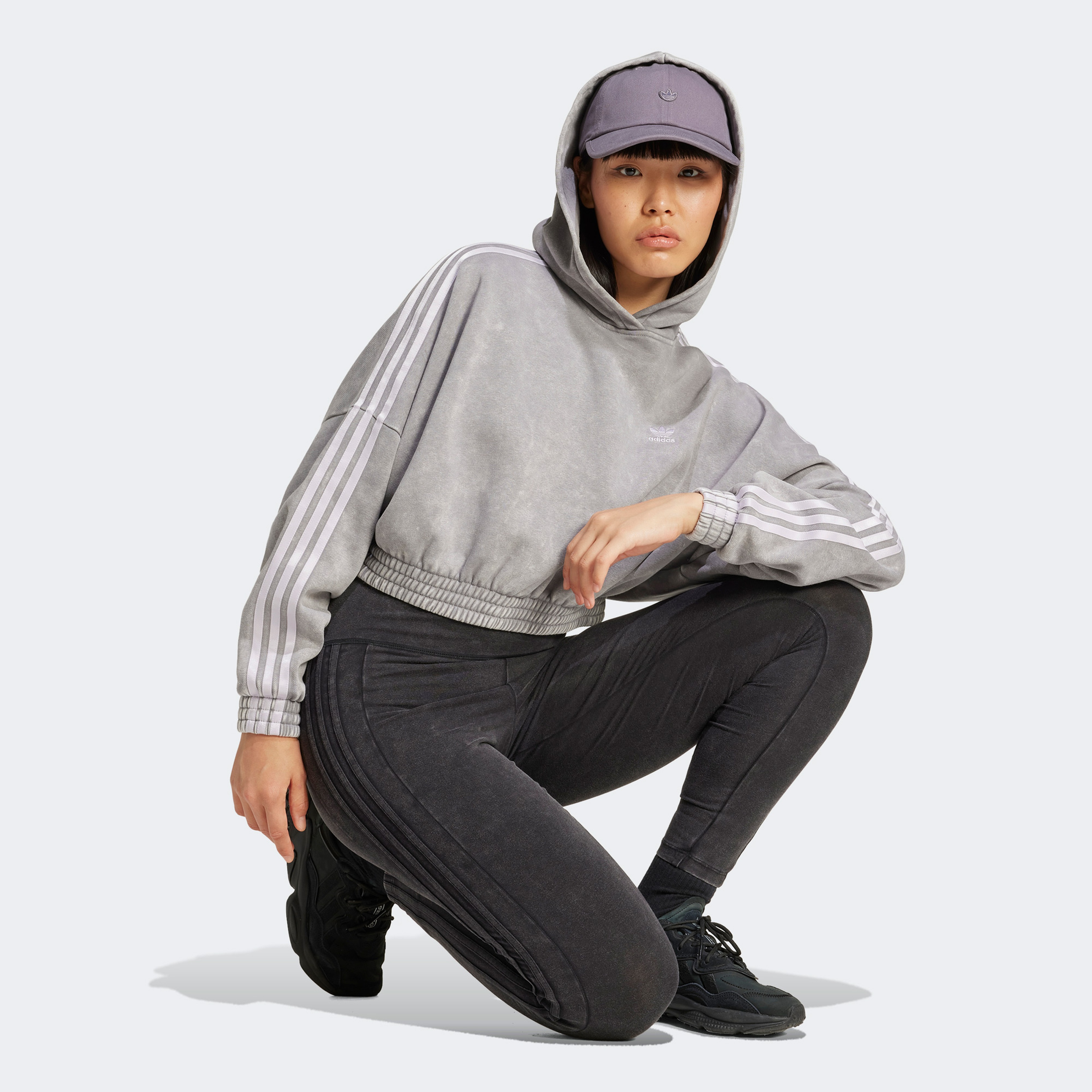 adidas Wash Crop Hood Kadın Gri Sweatshirt