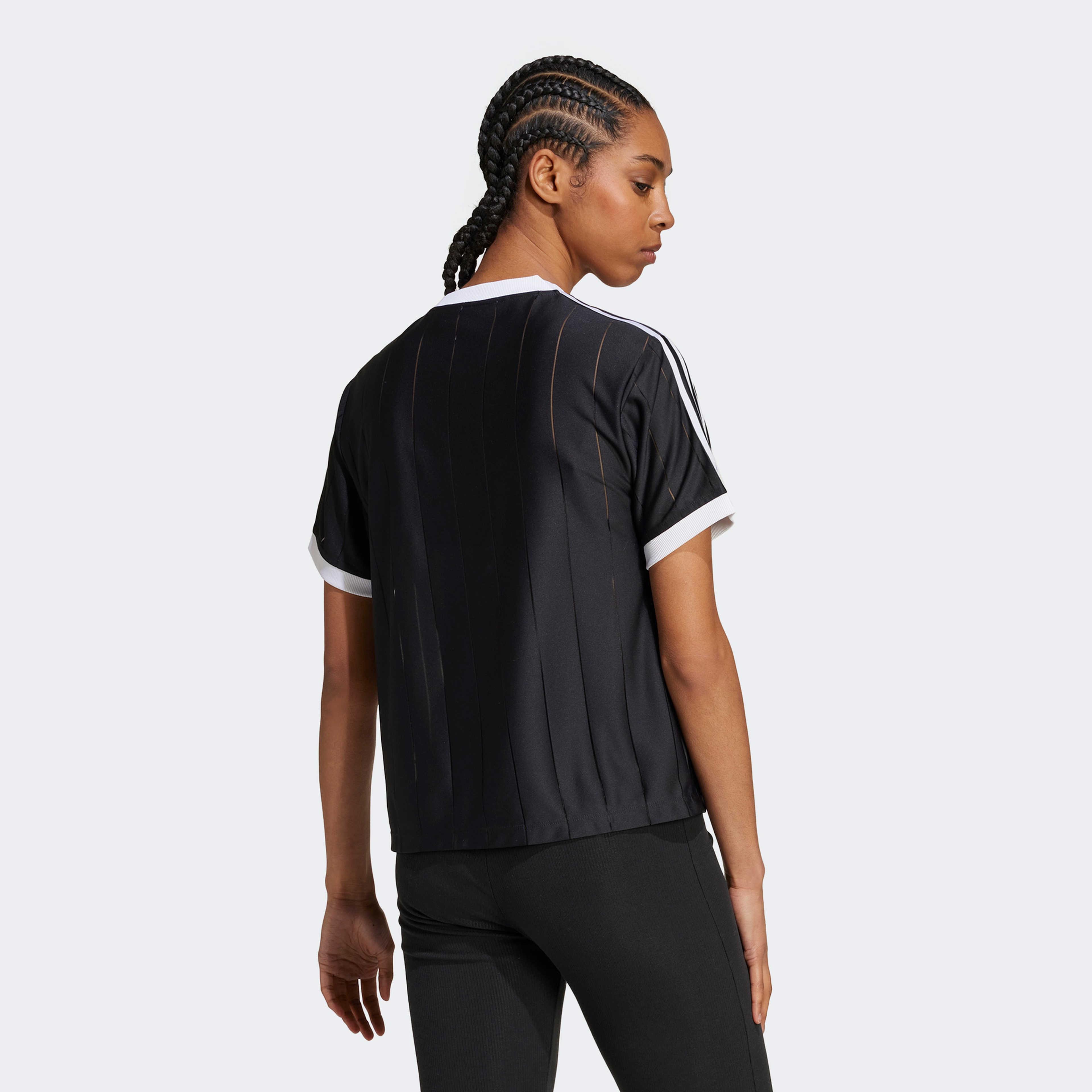 adidas Adicolor 3-Stripes Pinstripe Kadın Siyah T-Shirt
