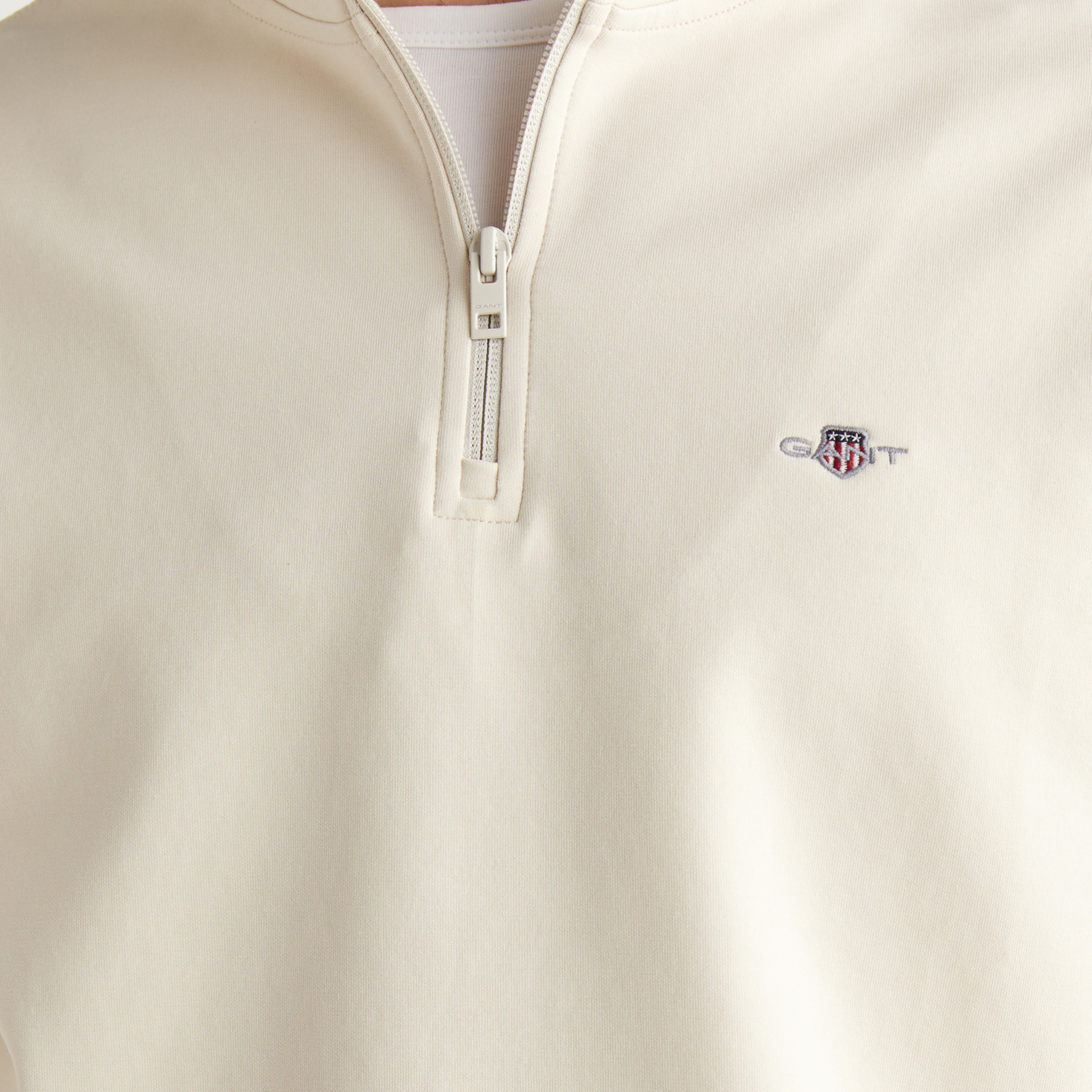 GANT Erkek Bej Relaxed Fit Yarım Fermuarlı Logolu Sweatshirt