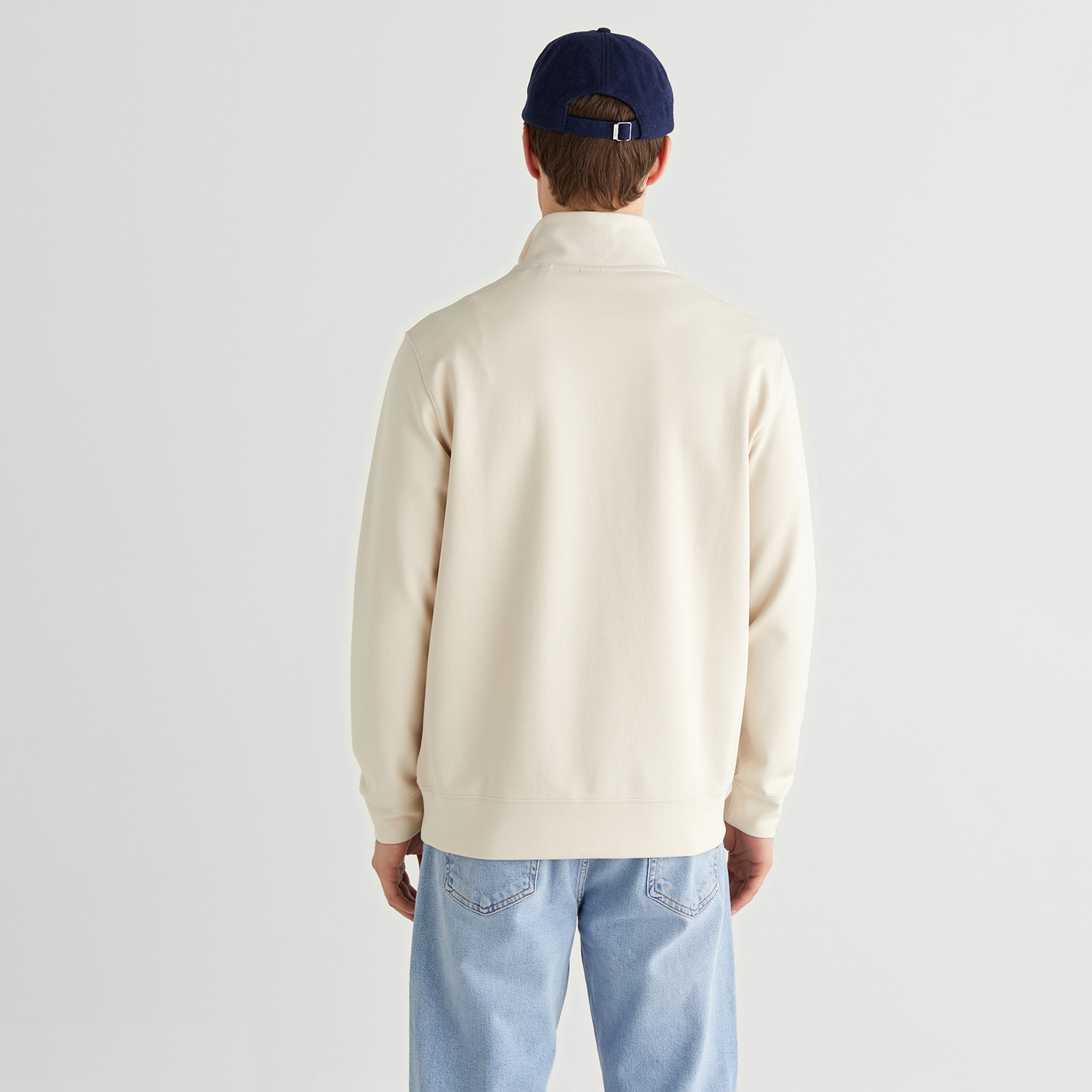GANT Erkek Bej Relaxed Fit Yarım Fermuarlı Logolu Sweatshirt