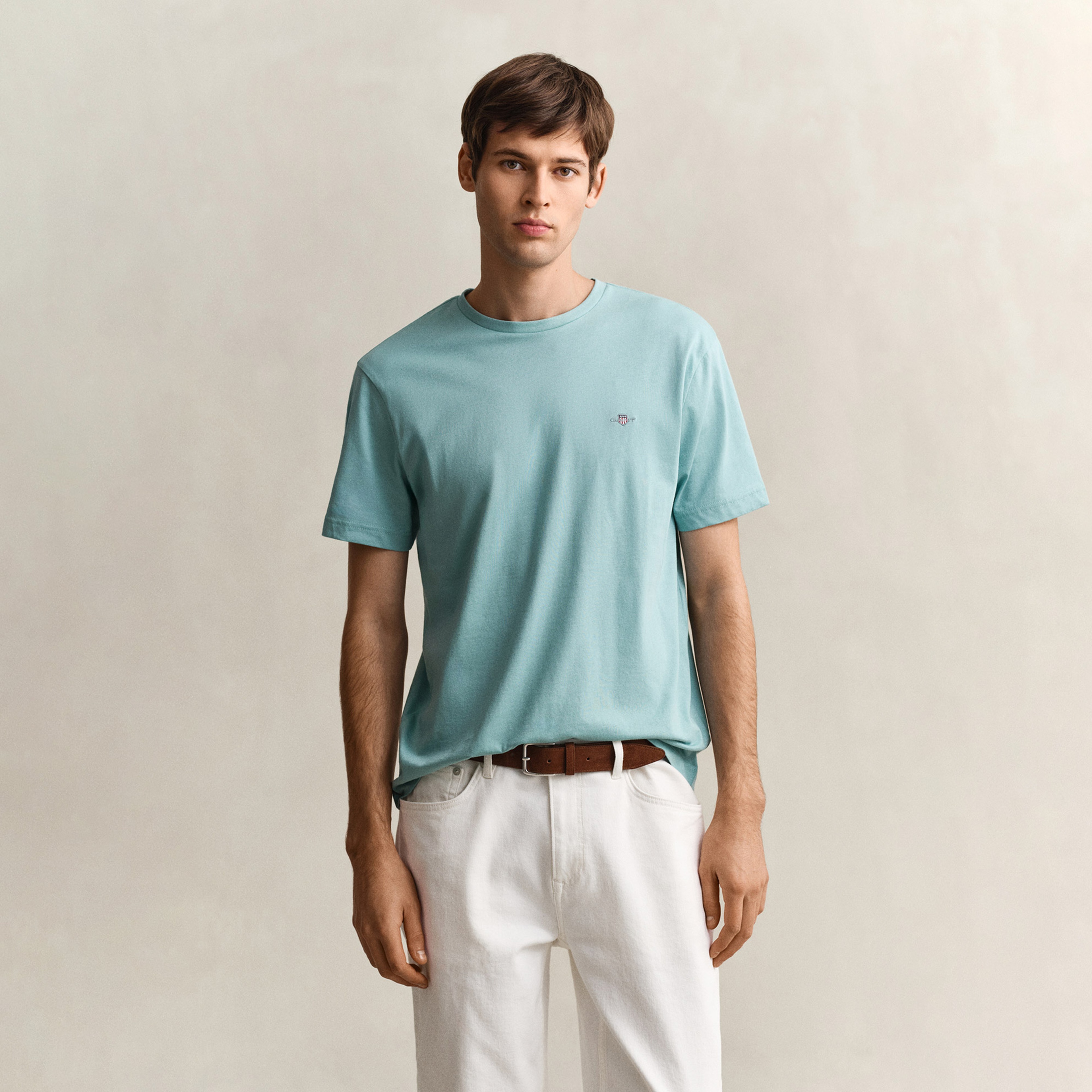 GANT Erkek Mavi Bisiklet Yaka Regular Fit Logolu T-Shirt