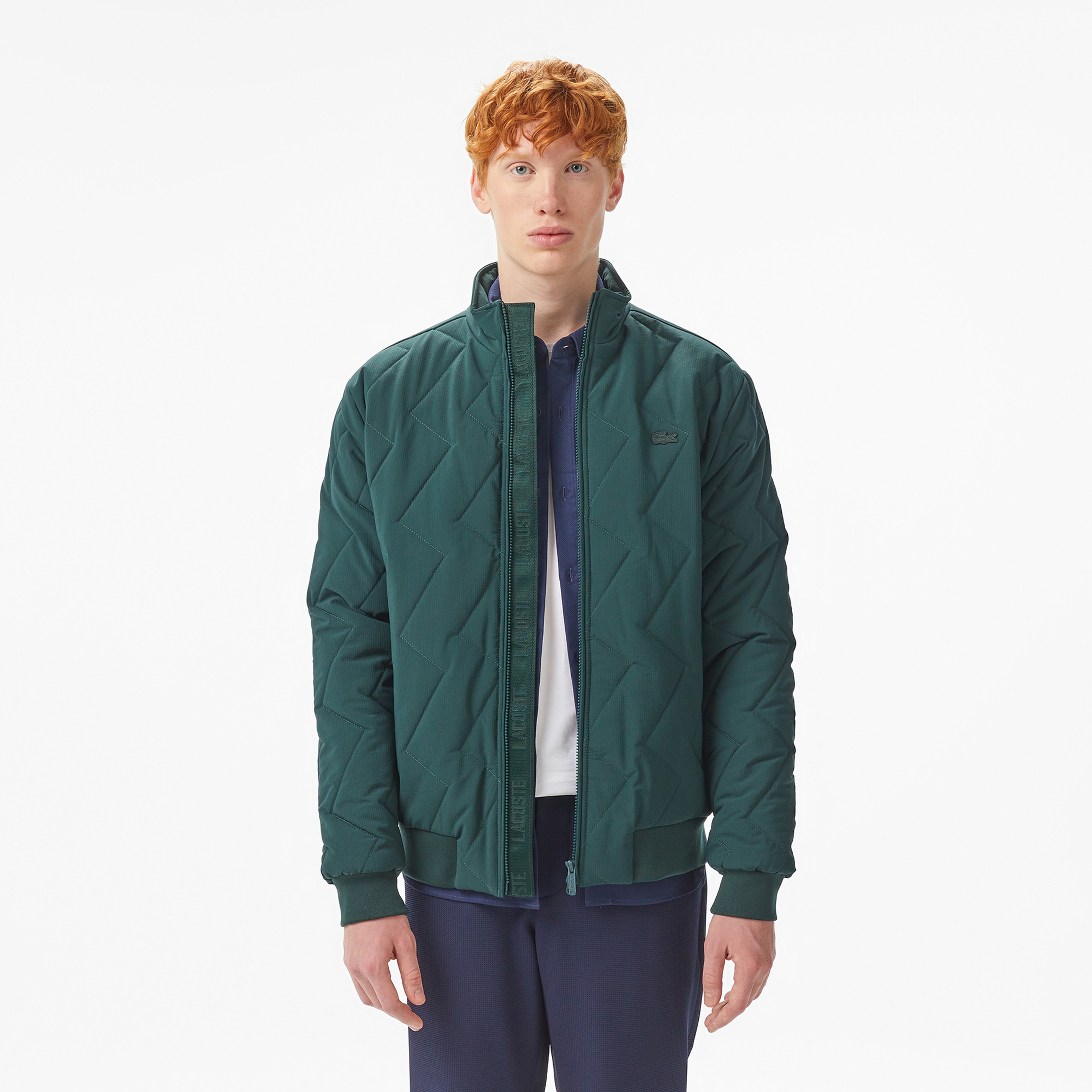 Erkek Dik Yaka Kapitone Koyu Yeşil Mont