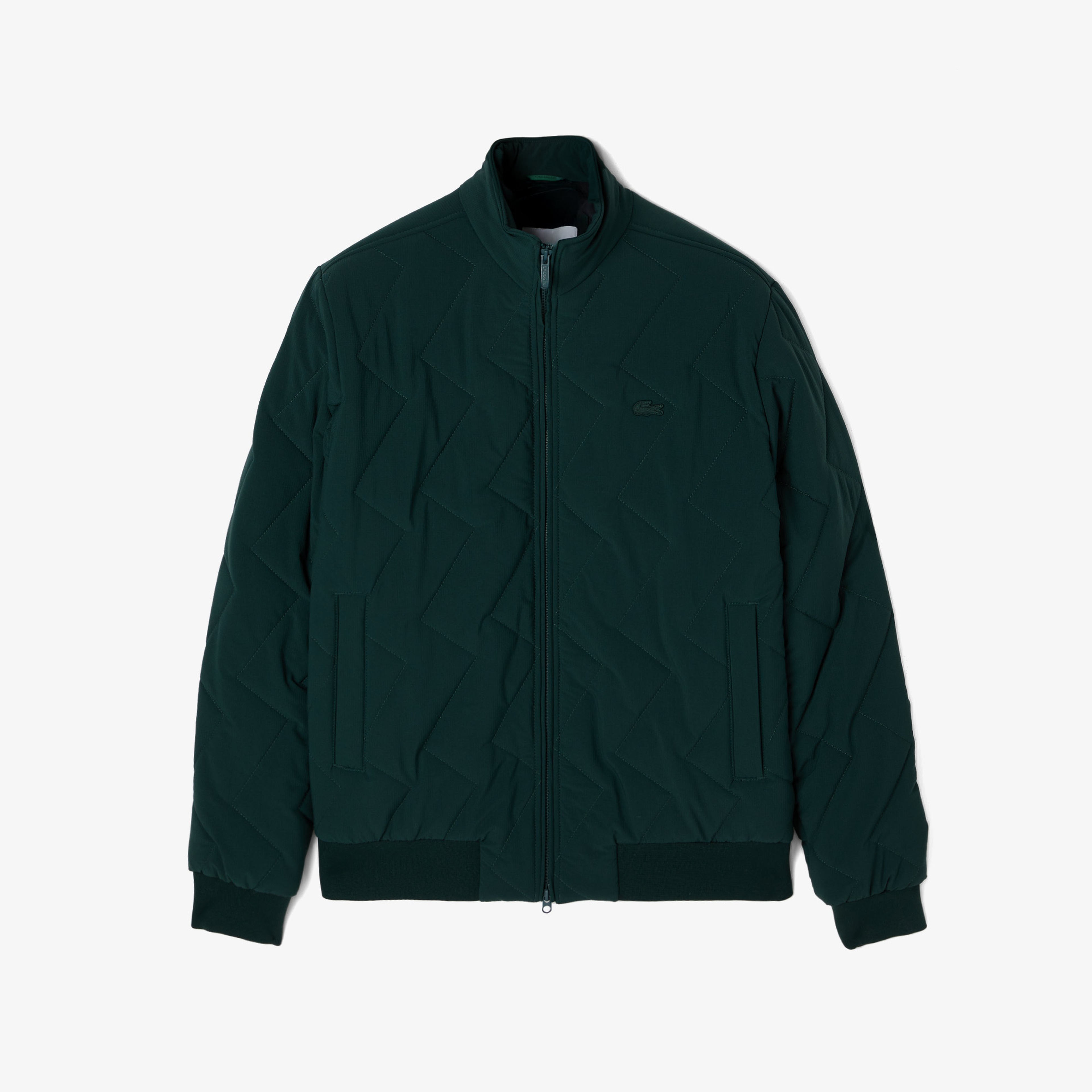 Erkek Dik Yaka Kapitone Koyu Yeşil Mont