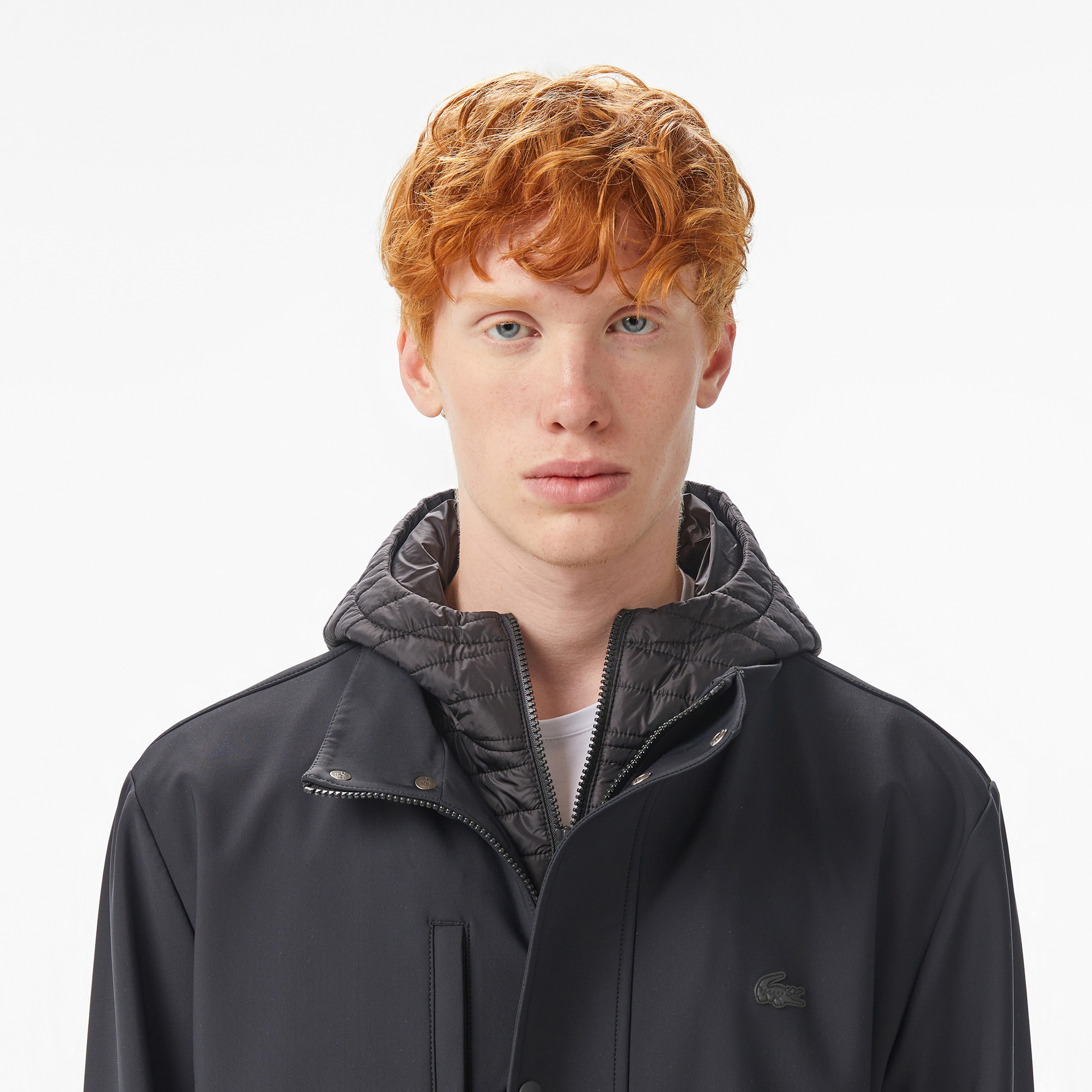 Erkek Kapüşonlu Siyah Trençkot