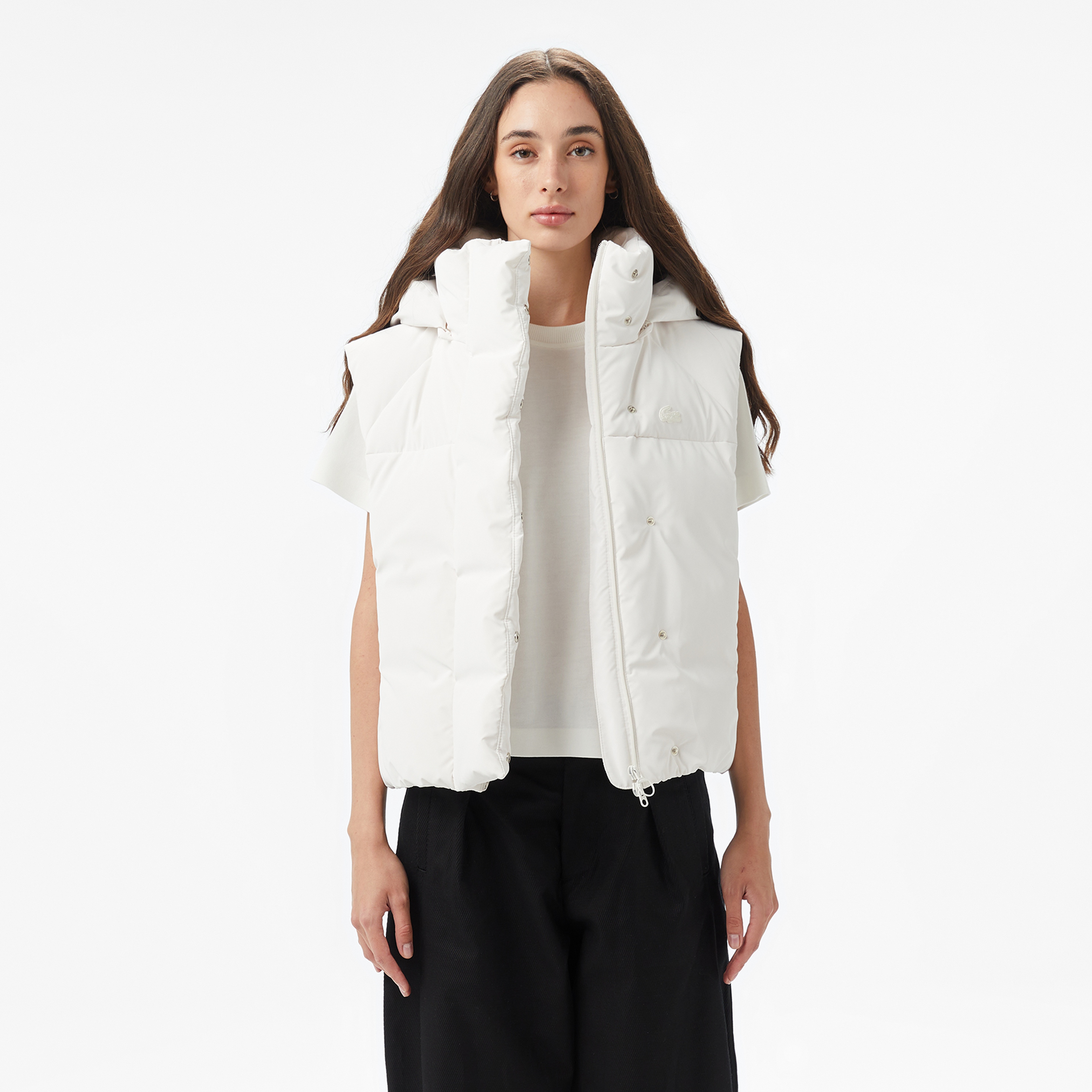 Kadın Kapüşonlu Beyaz Yelek