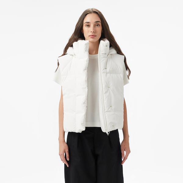 Kadın Kapüşonlu Beyaz Yelek