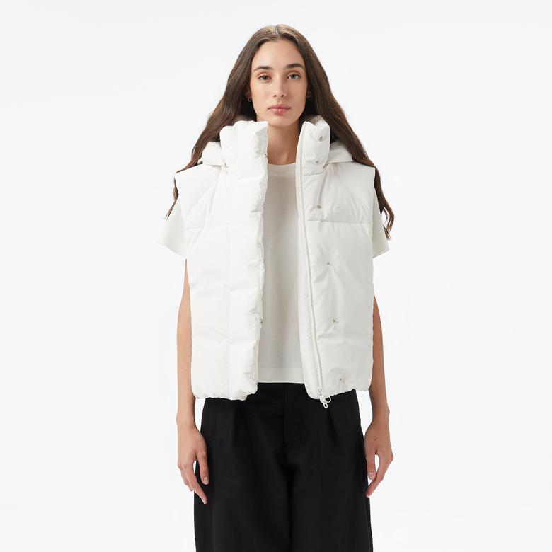 Kadın Kapüşonlu Beyaz Yelek