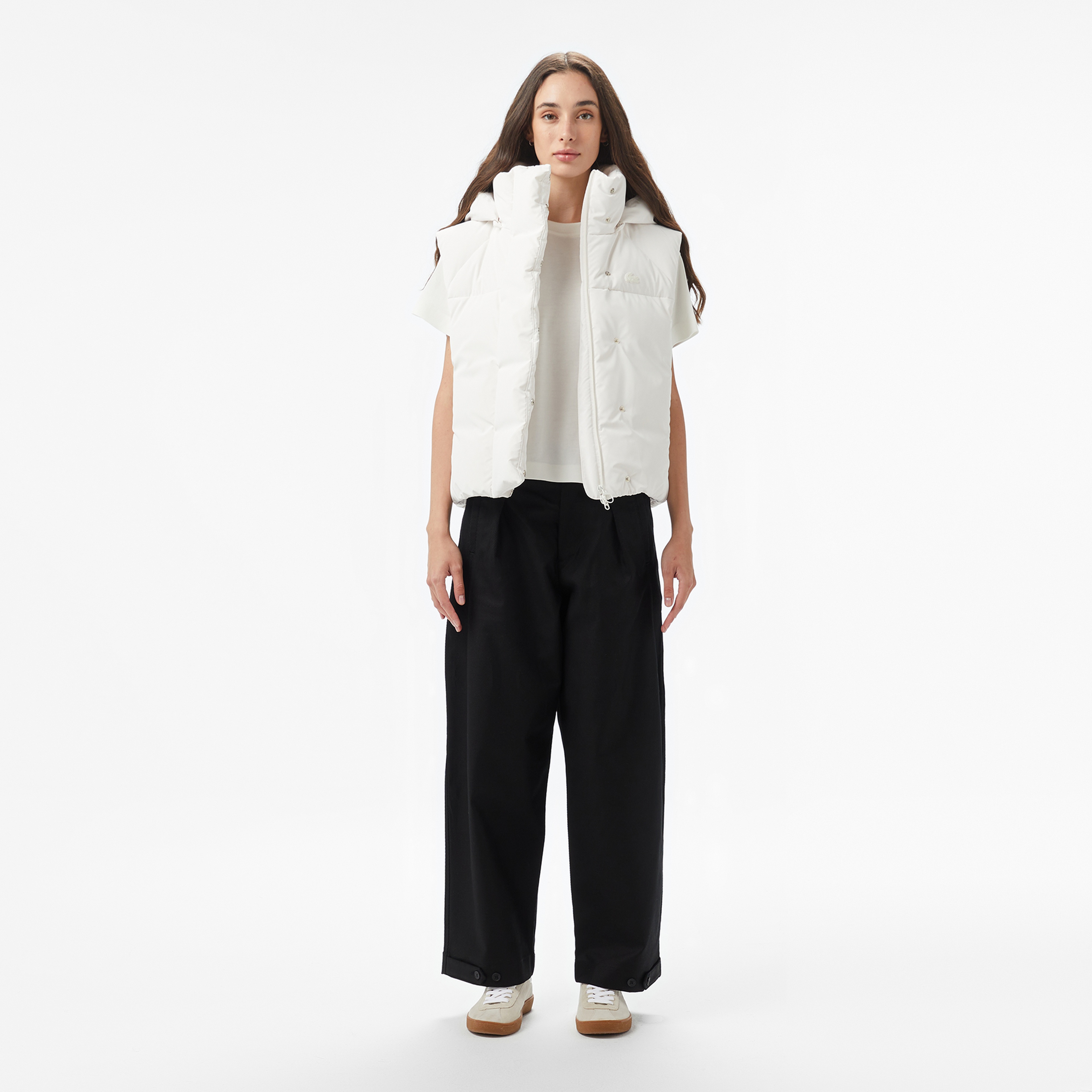 Kadın Kapüşonlu Beyaz Yelek