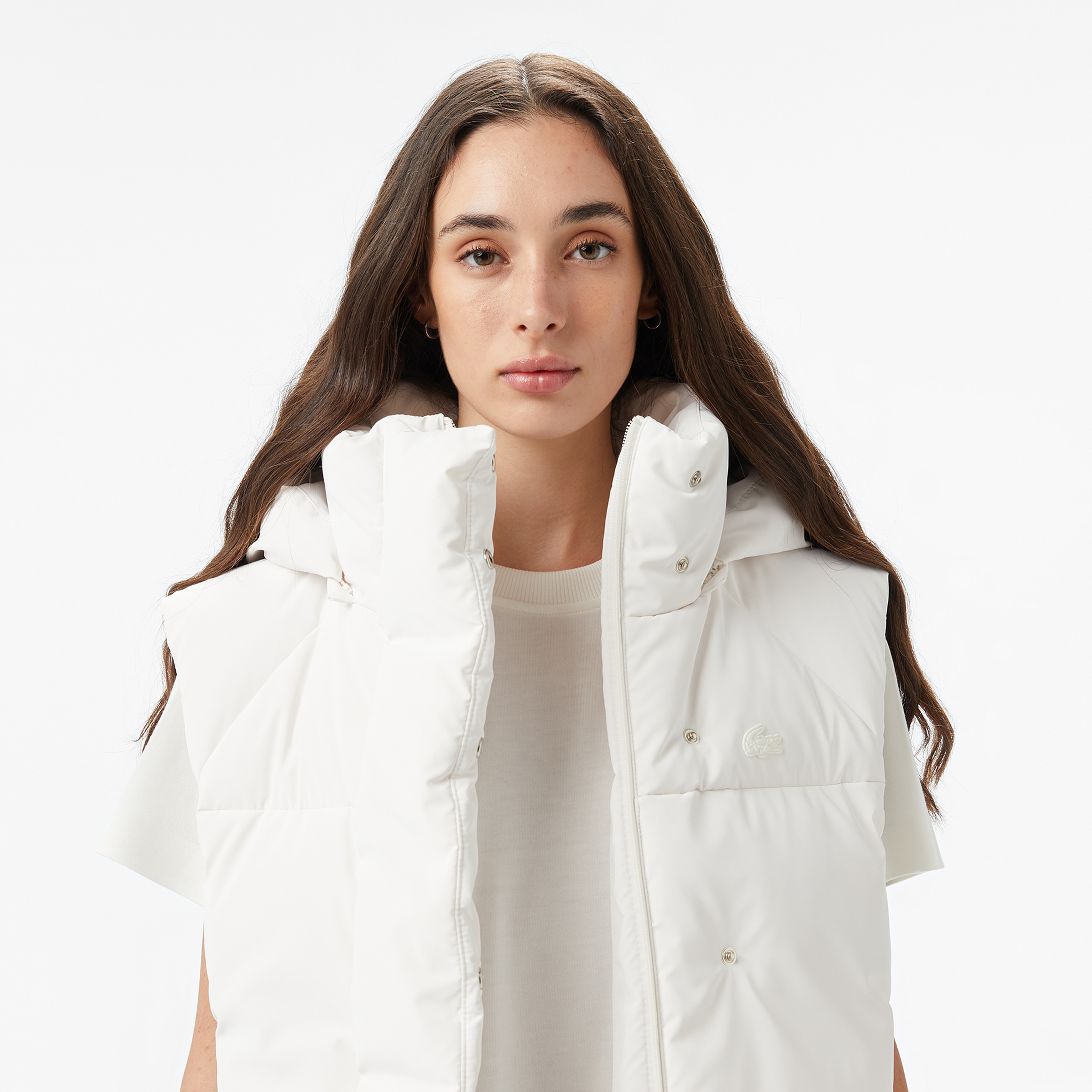 Kadın Kapüşonlu Beyaz Yelek