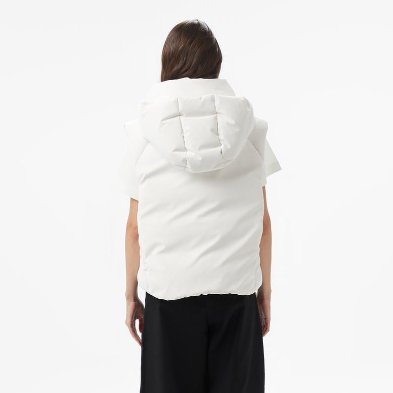 Kadın Kapüşonlu Beyaz Yelek