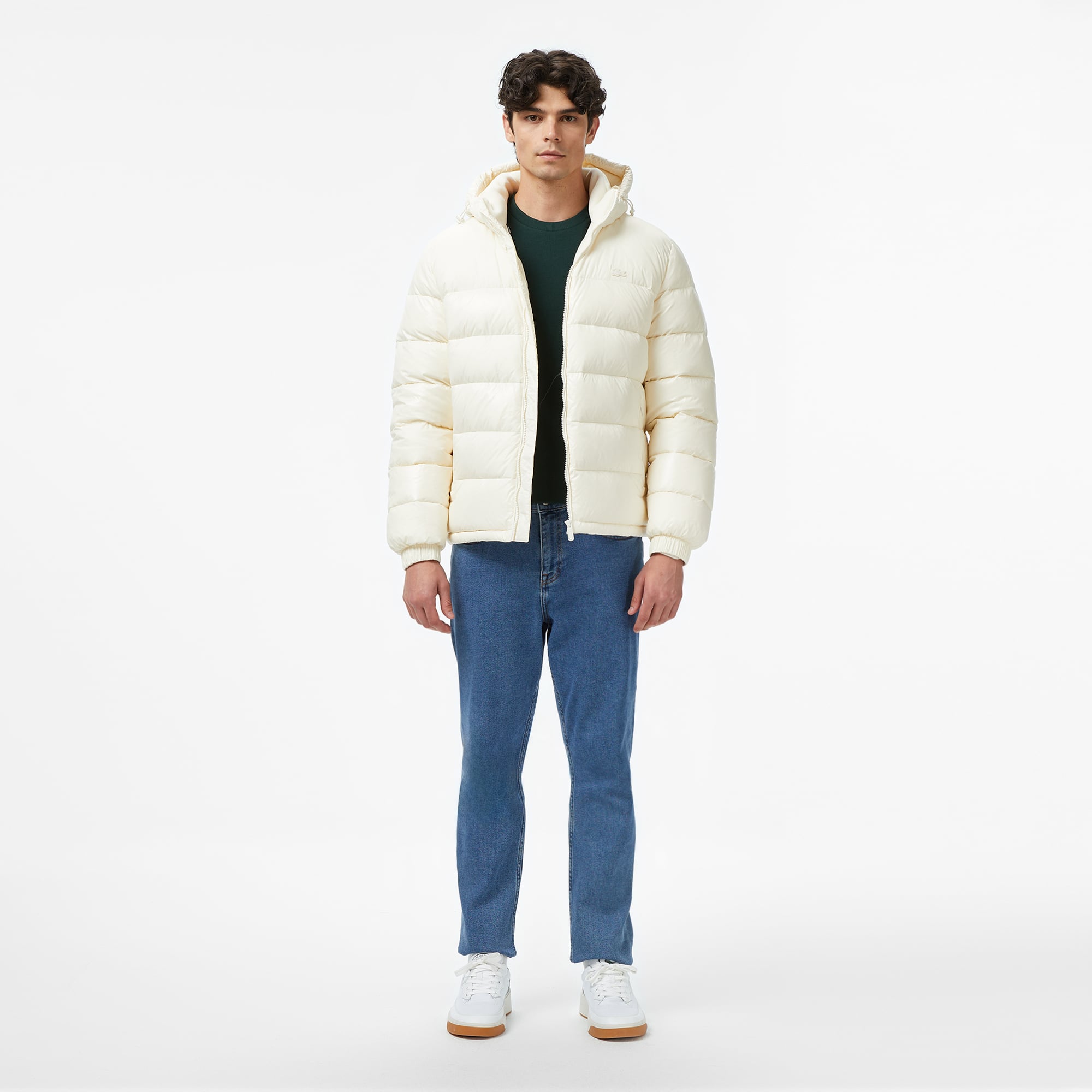 Lacoste Erkek Relaxed Fit Kapüşonlu Beyaz Mont